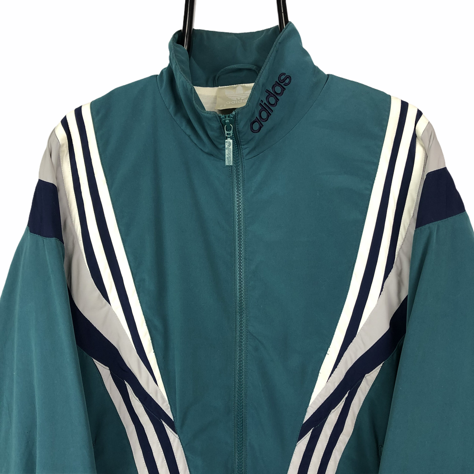 Vintage 90s Adidas Track Jacket in Green, Navy & White - Men's Large/Women's XL