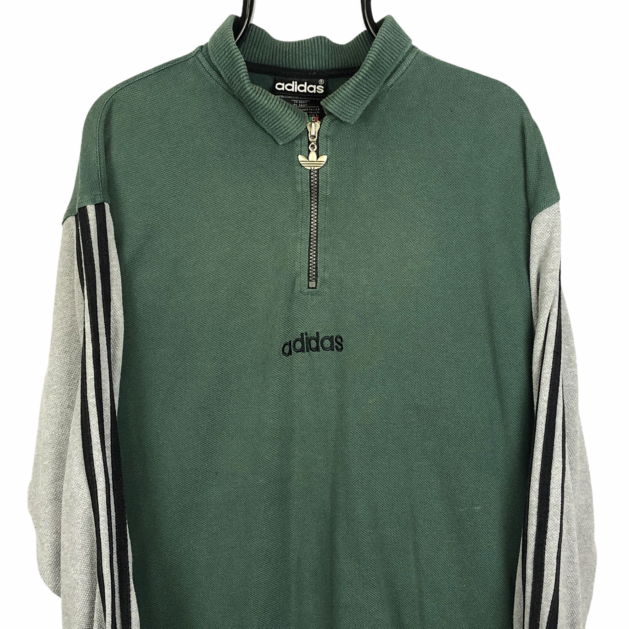 Vintage 80s Adidas 1/4 Zip in Green/Grey - Men's XL/Women's XXL