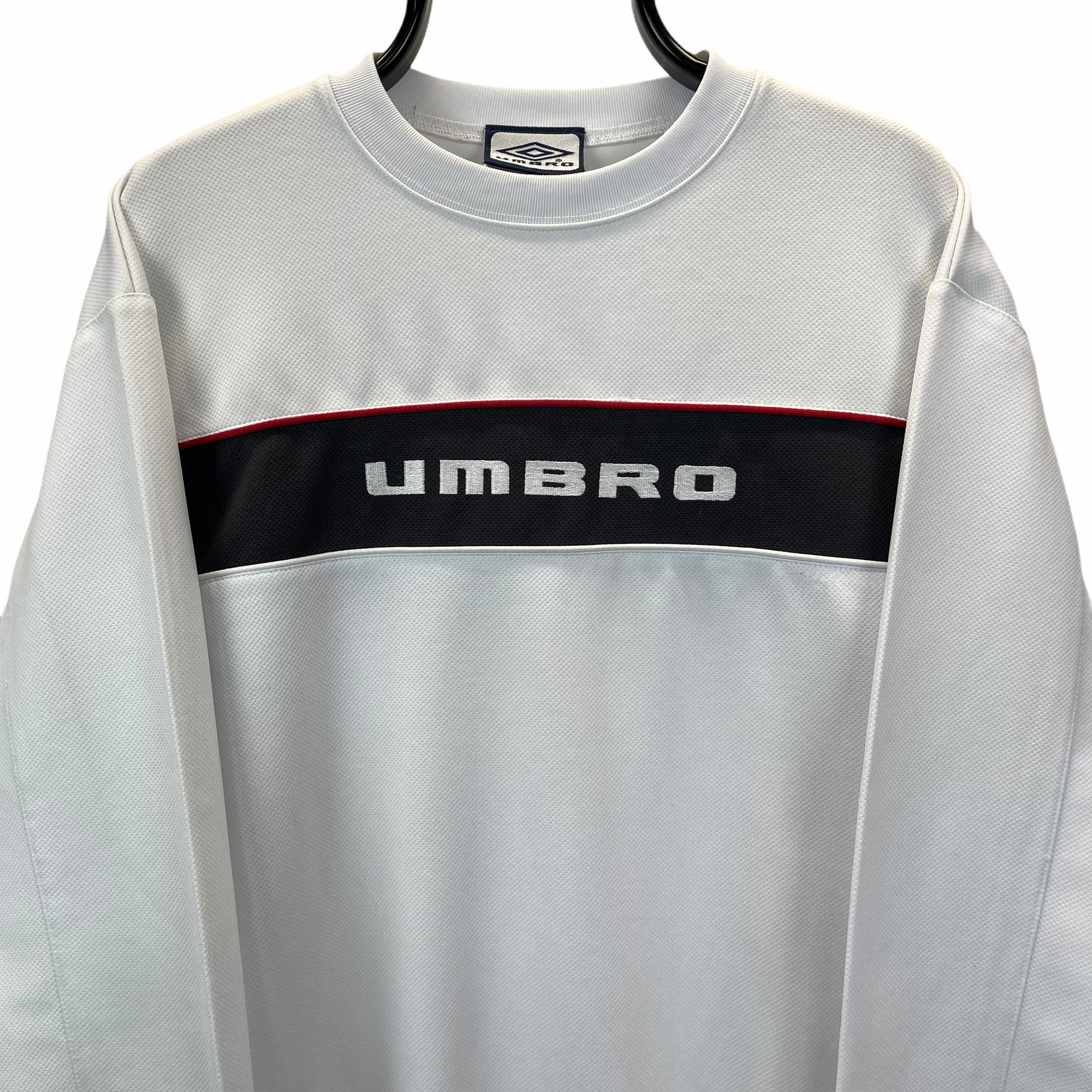 VINTAGE UMBRO SPELLOUT SWEATSHIRT IN WHITE - MEN'S LARGE/WOMEN'S XL