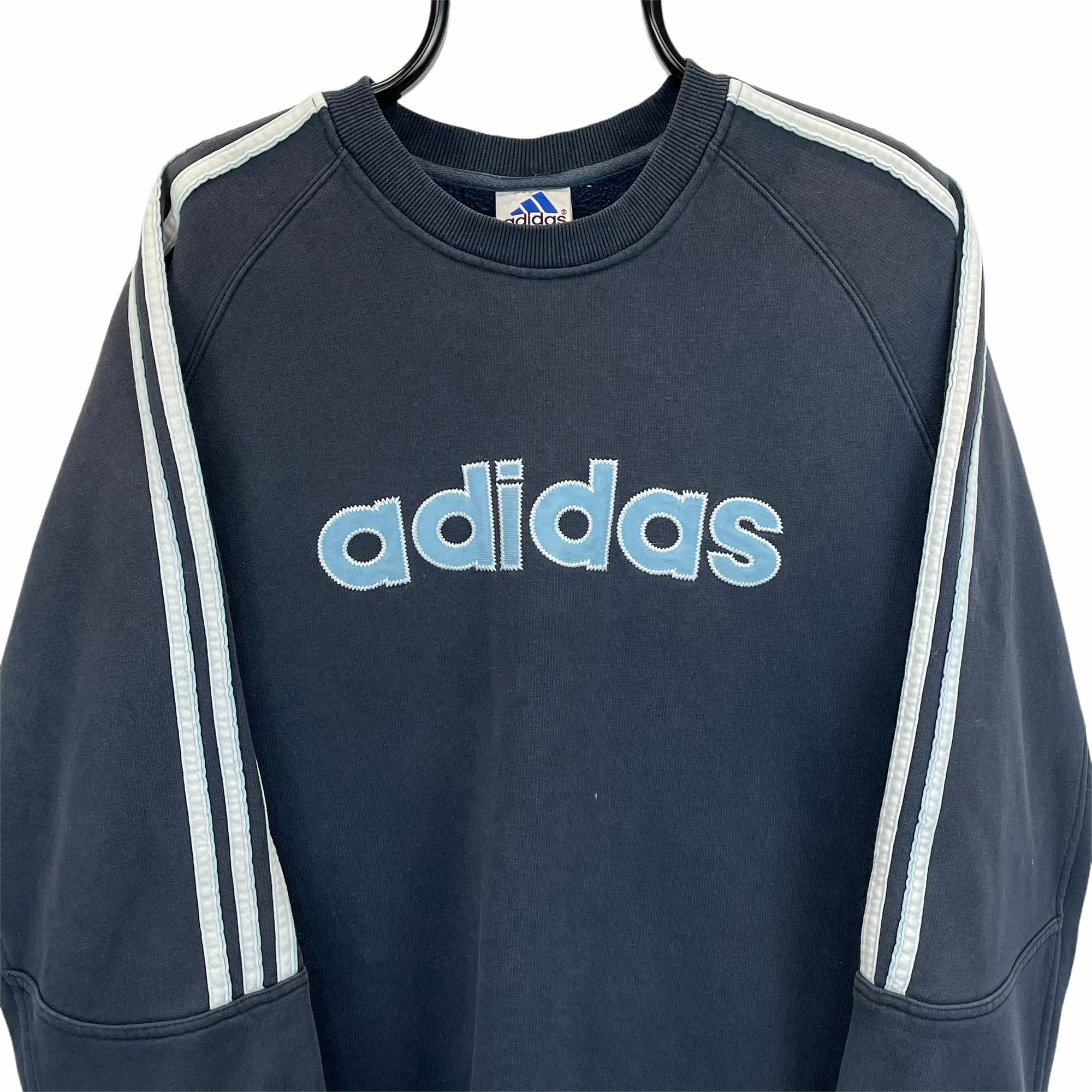 Vintage 90s Adidas Spellout Sweatshirt in Navy & Baby Blue - Men's Medium/Women's Large