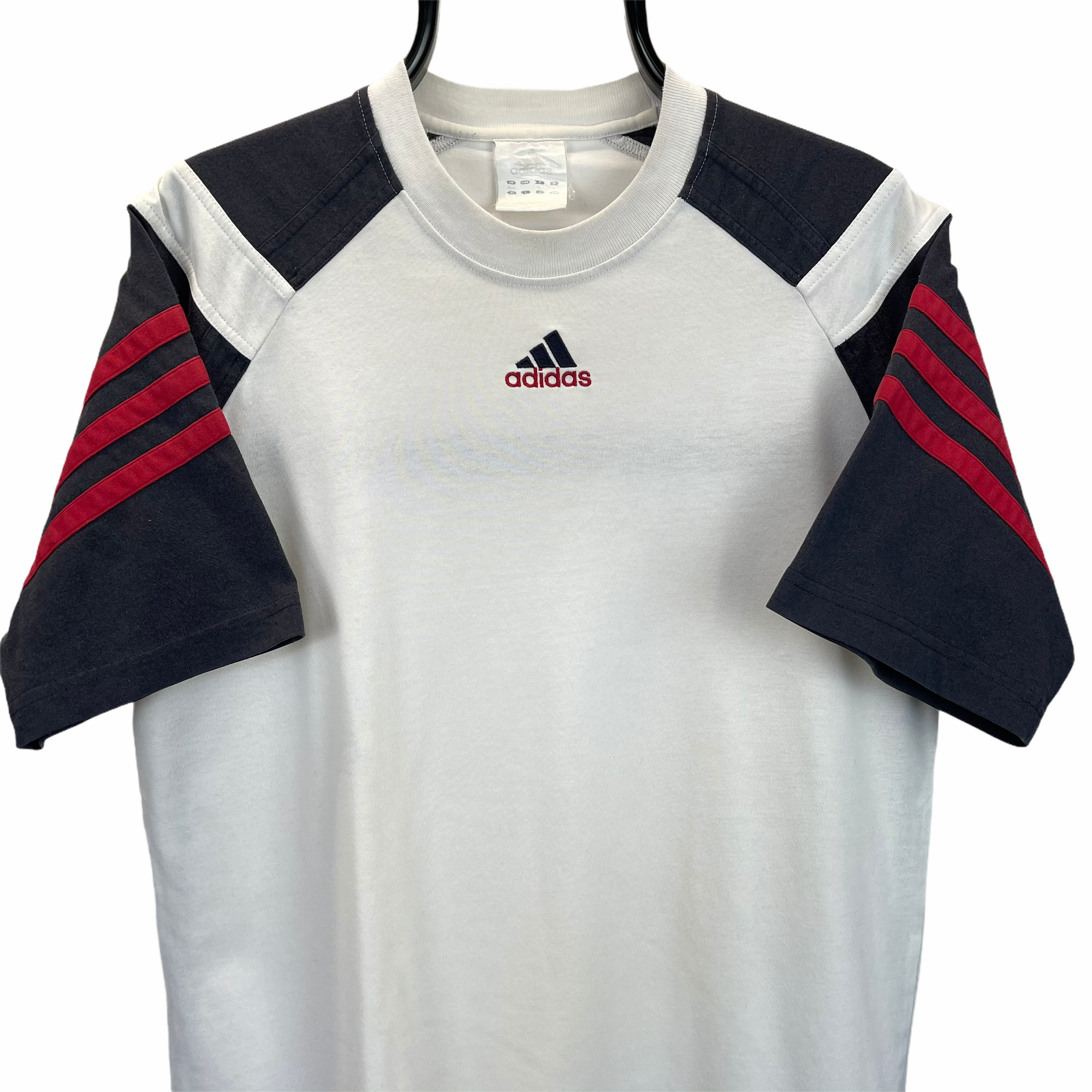 Vintage Adidas Embroidered Centre Logo Tee in White, Red & Black - Men's Medium/Women's Large