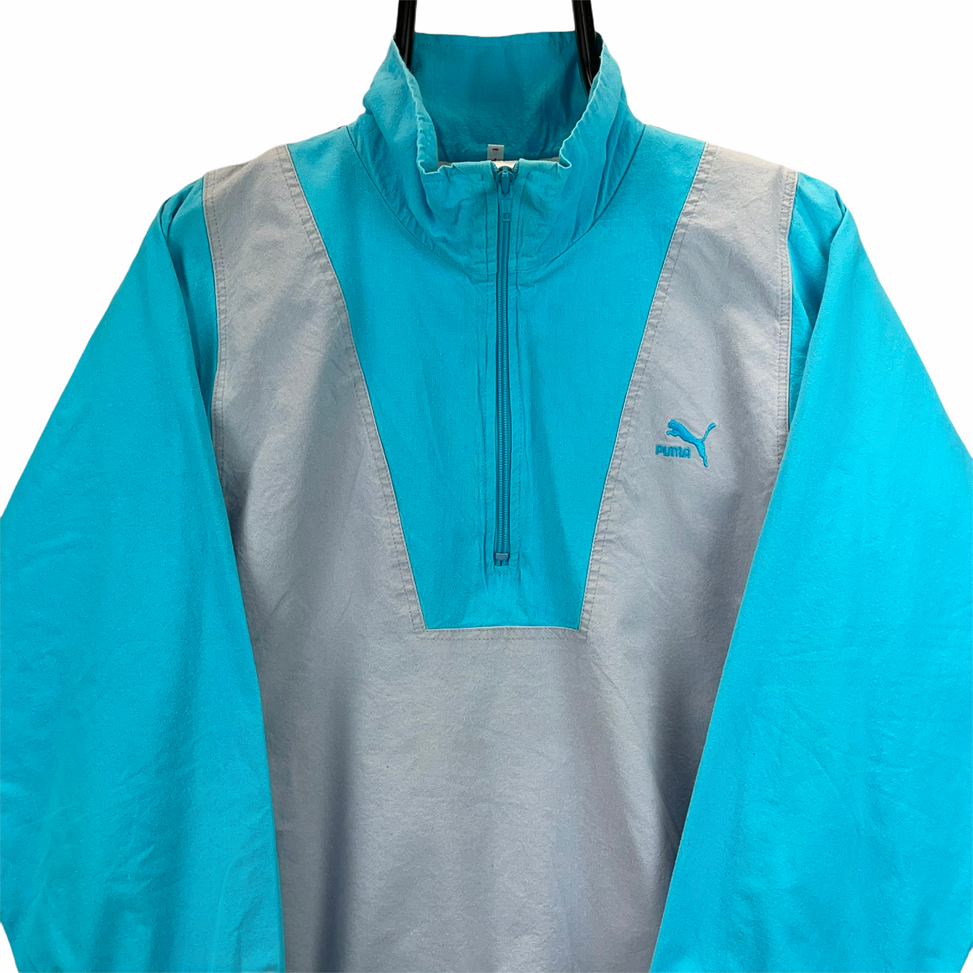 Vintage Puma 1/4 Zip Track Jacket in Grey & Turquoise - Men's Medium/Women's Large