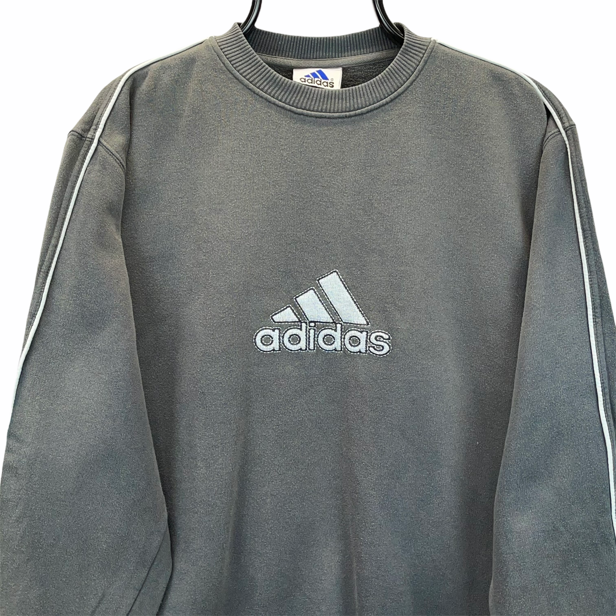Vintage 90s Adidas Spellout Sweatshirt in Washed Black - Men's Medium/Women's Large