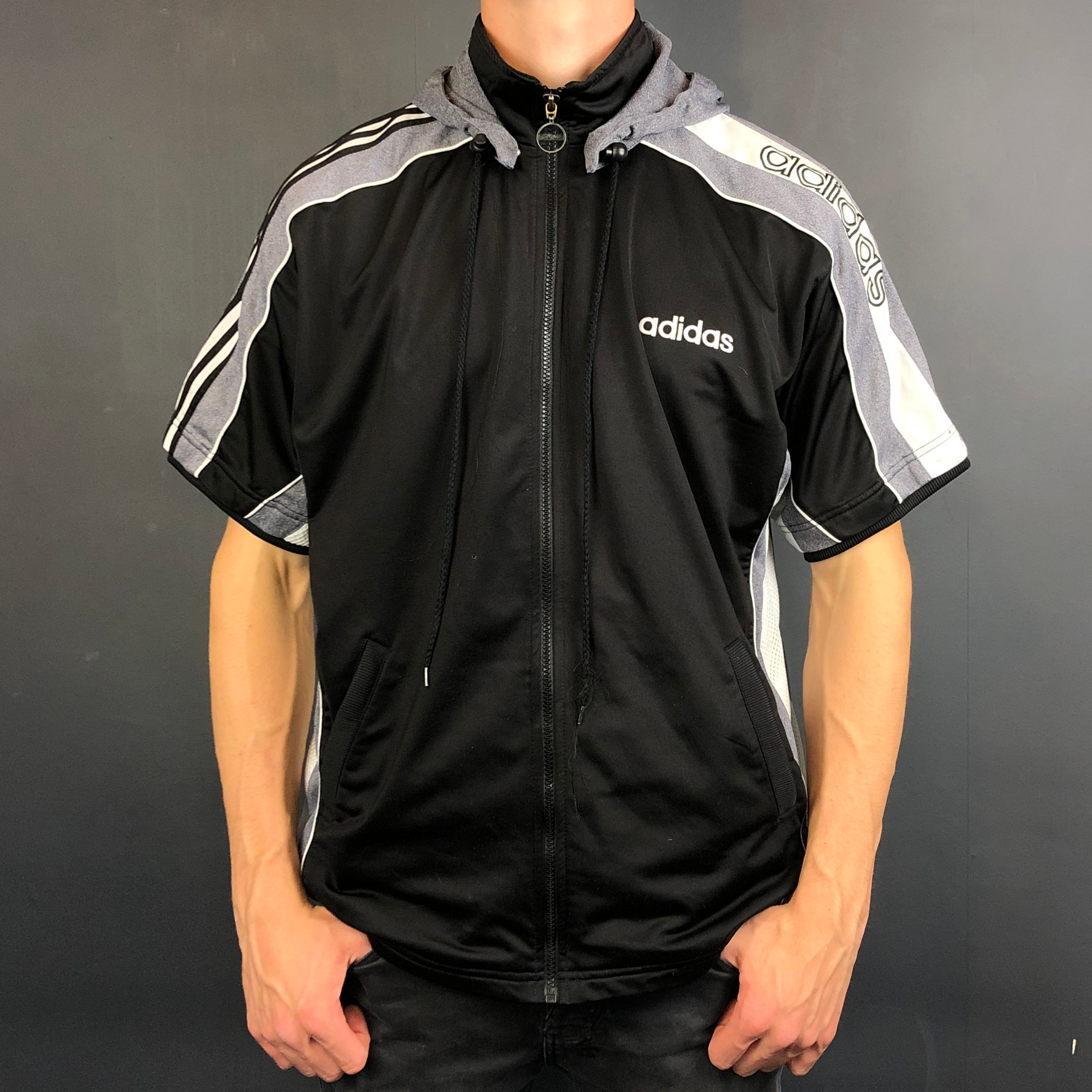 VINTAGE ADIDAS ORIGINALS Short Sleeve TRACK JACKET - XL - Vintique Clothing