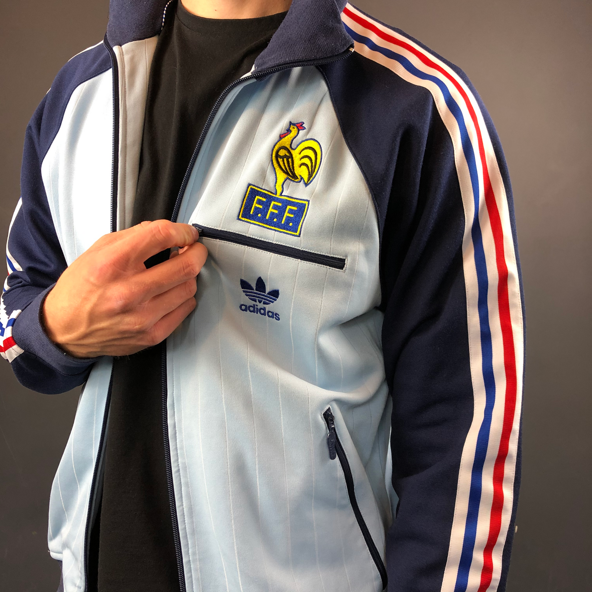VINTAGE ADIDAS Originals Official Team France TRACK JACKET - XL - Vintique Clothing