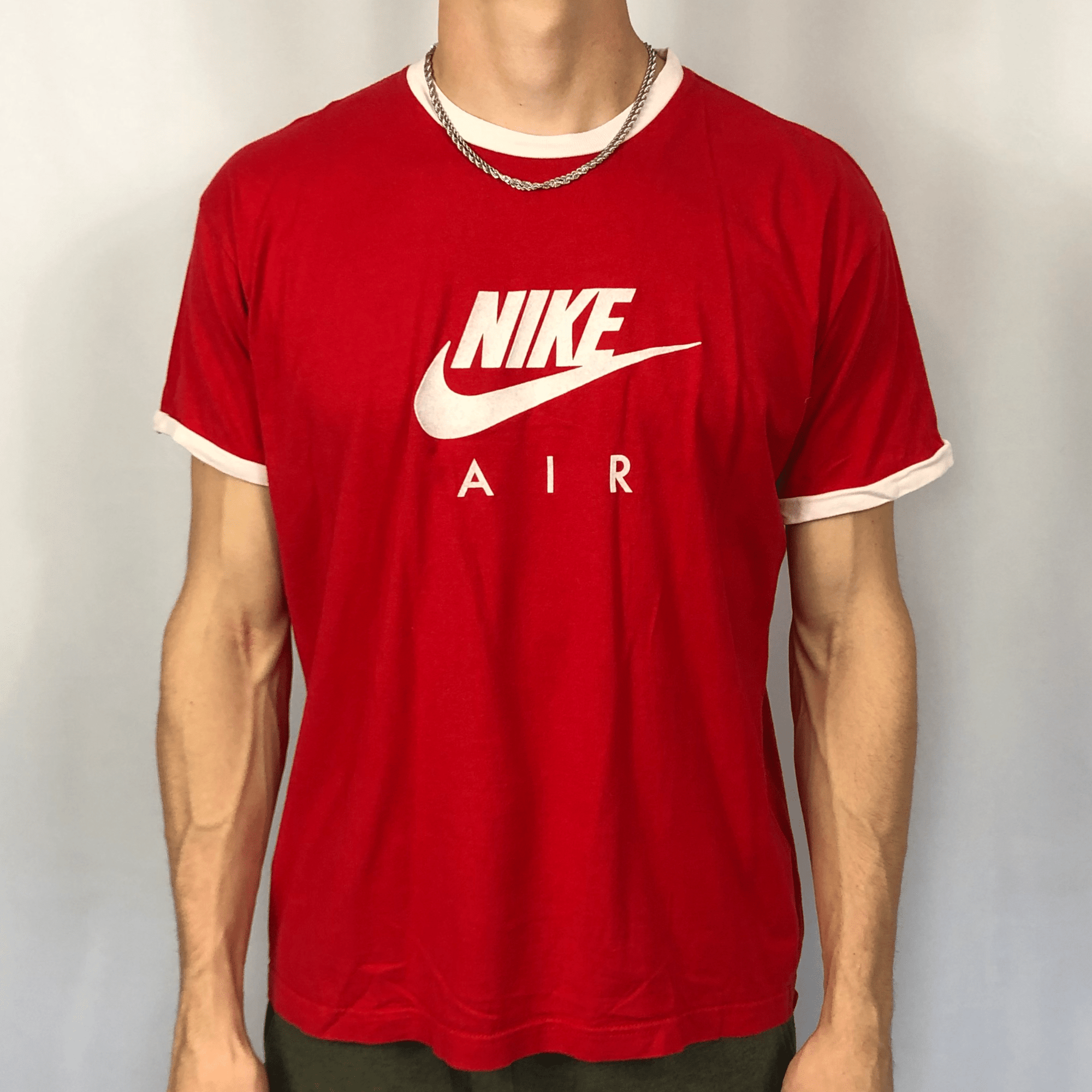 VINTAGE NIKE AIR T-SHIRT IN Red & WHITE - Large - Vintique Clothing