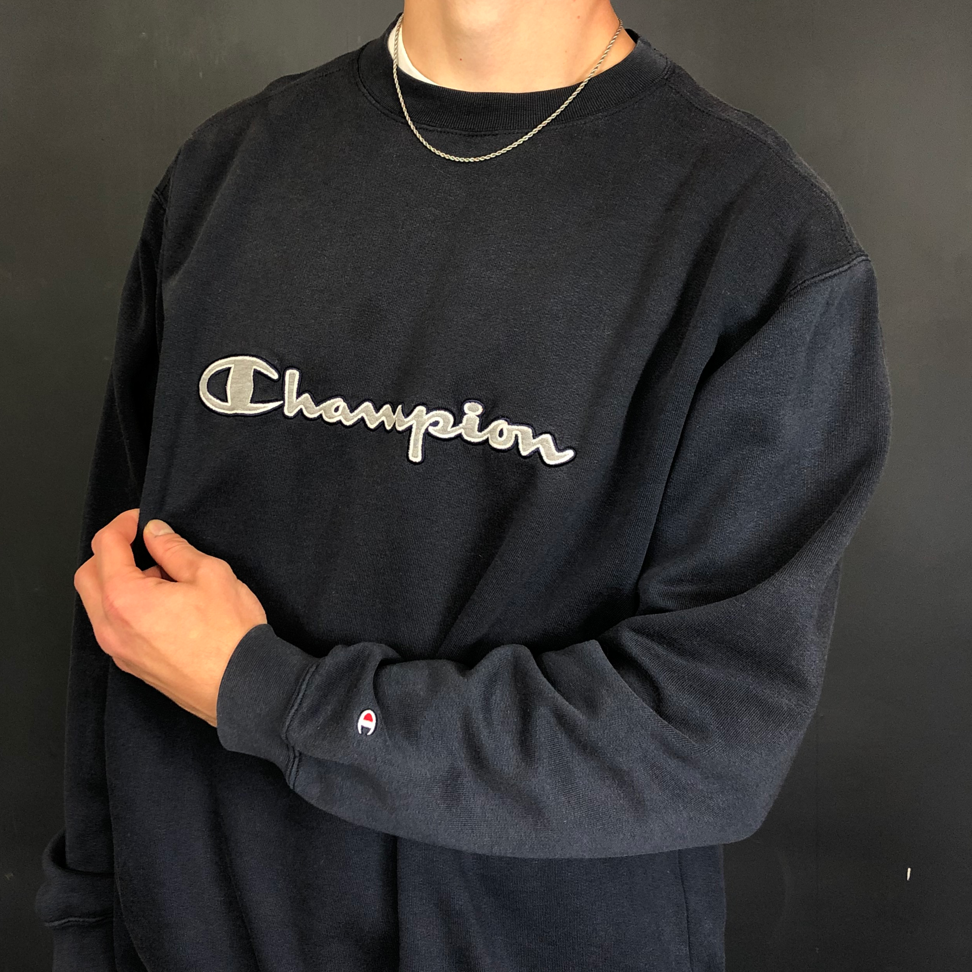VINTAGE CHAMPION SWEATSHIRT WITH BIG EMBROIDERED SPELLOUT - Vintique Clothing