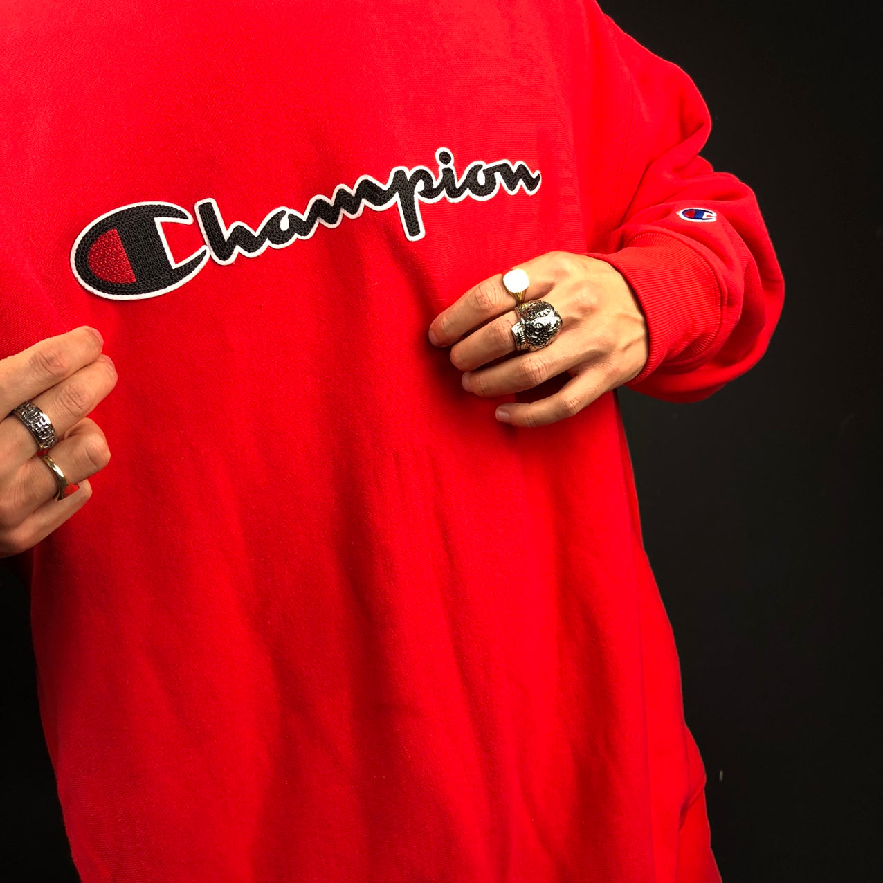 Vintage Champion Sweatshirt with Big Embroidered Spellout - XXL