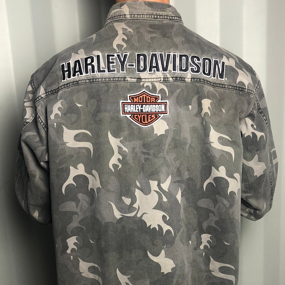 Vintage Harley Davidson Overshirt in Camo - Large