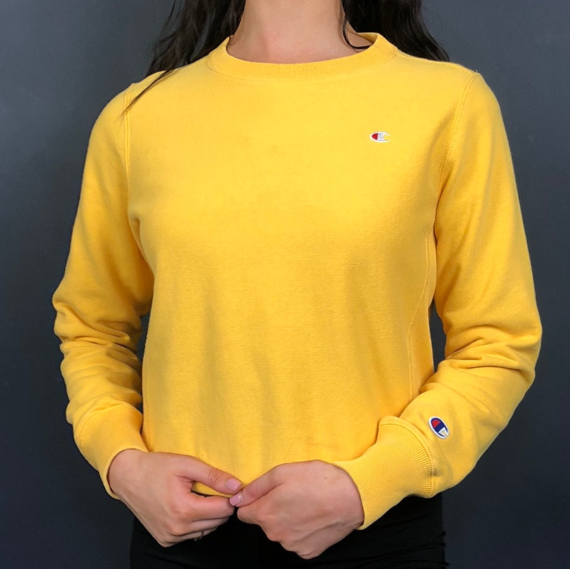 Vintage Champion Sweatshirt in Yellow - Small