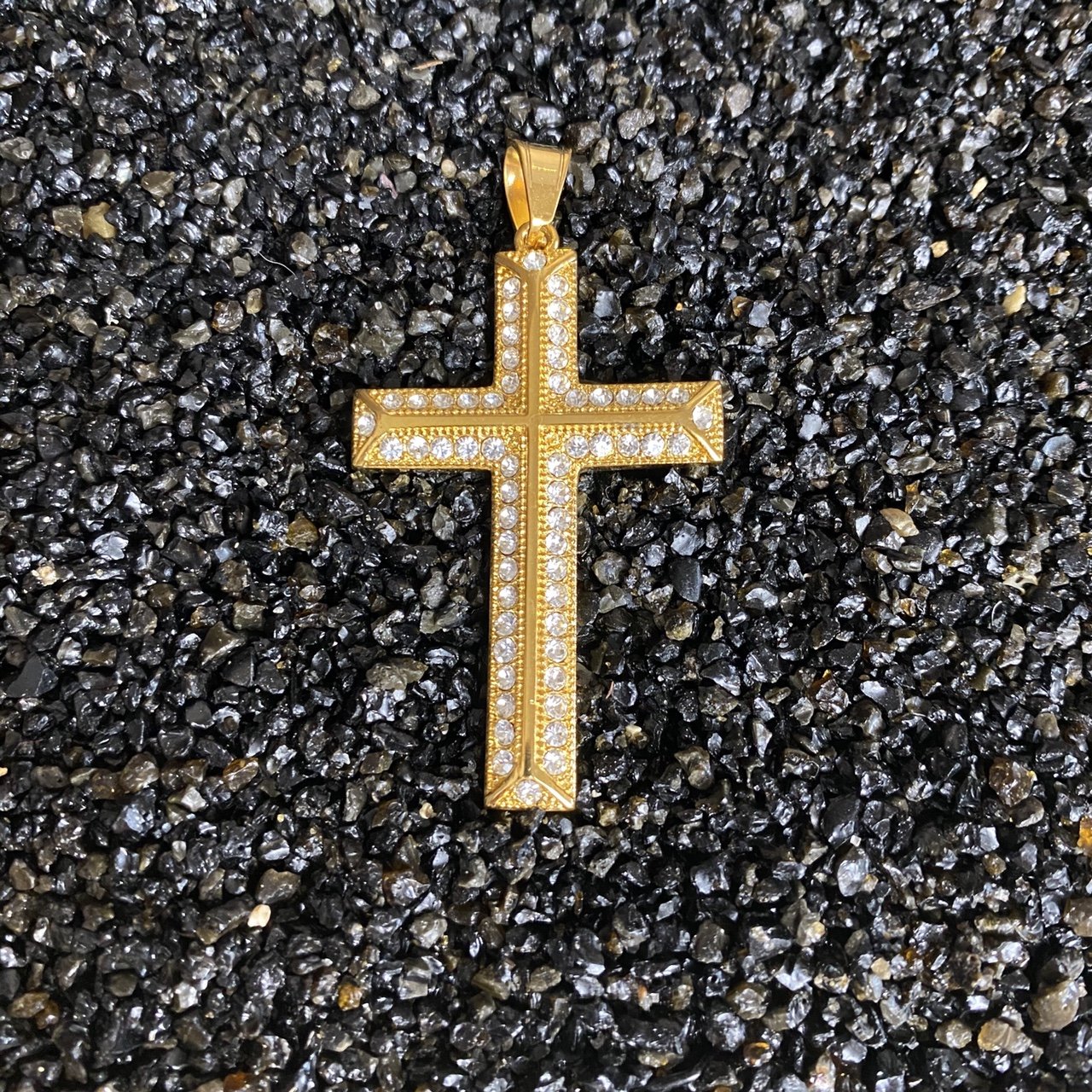 Iced Out Gold Crucifix Pendant - Rope Chain - Vintique Clothing
