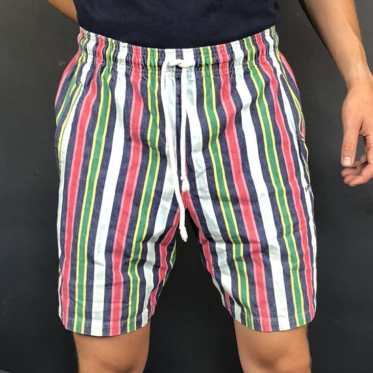 80s / 90s Vintage Striped Surfer Shorts - Medium - Vintique Clothing