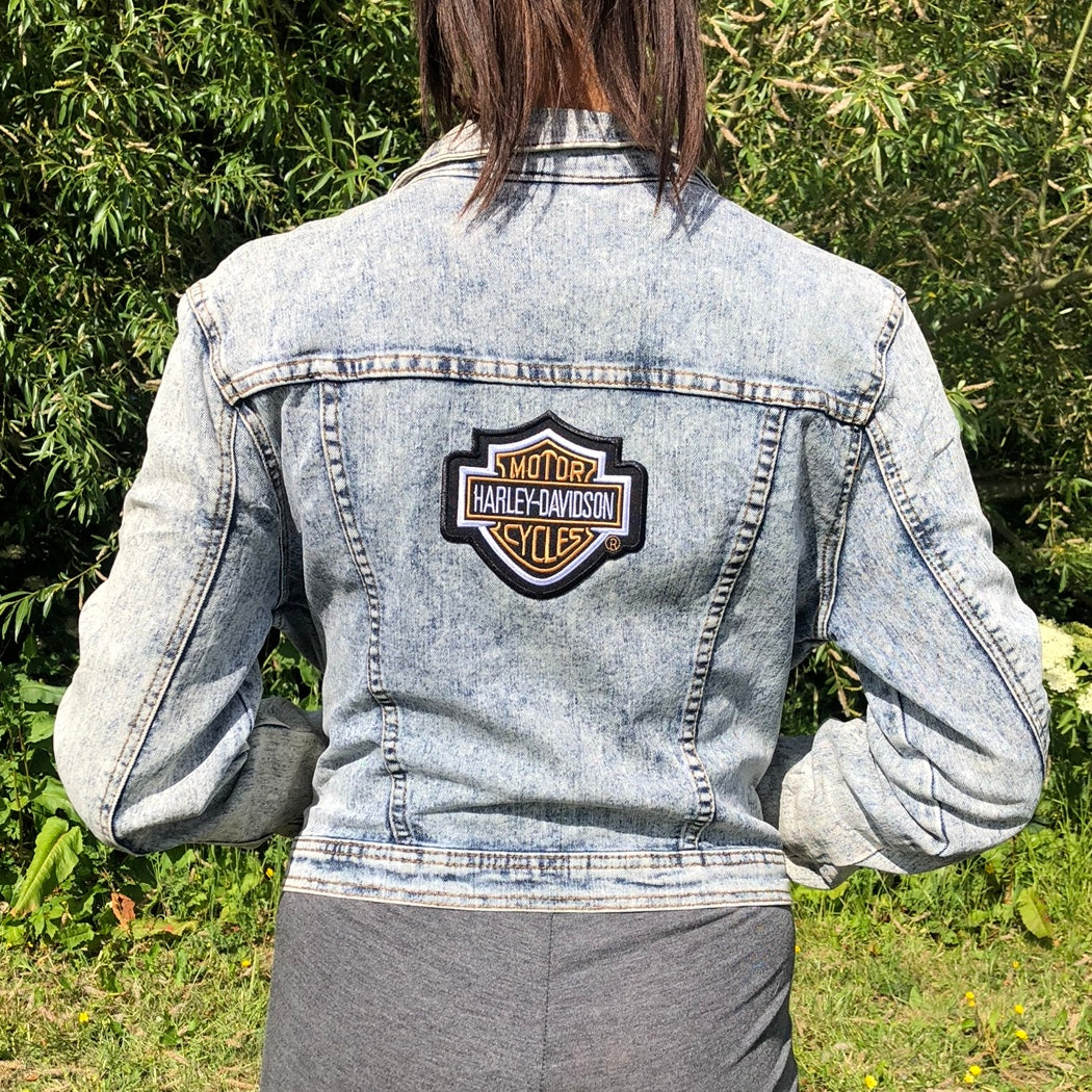 Vintage Harley Davidson Denim Jacket In Acid Wash - Small