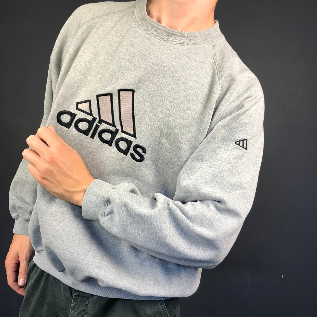 Vintage Adidas Spellout Sweatshirt with Embroidered Spellout - Large/XL