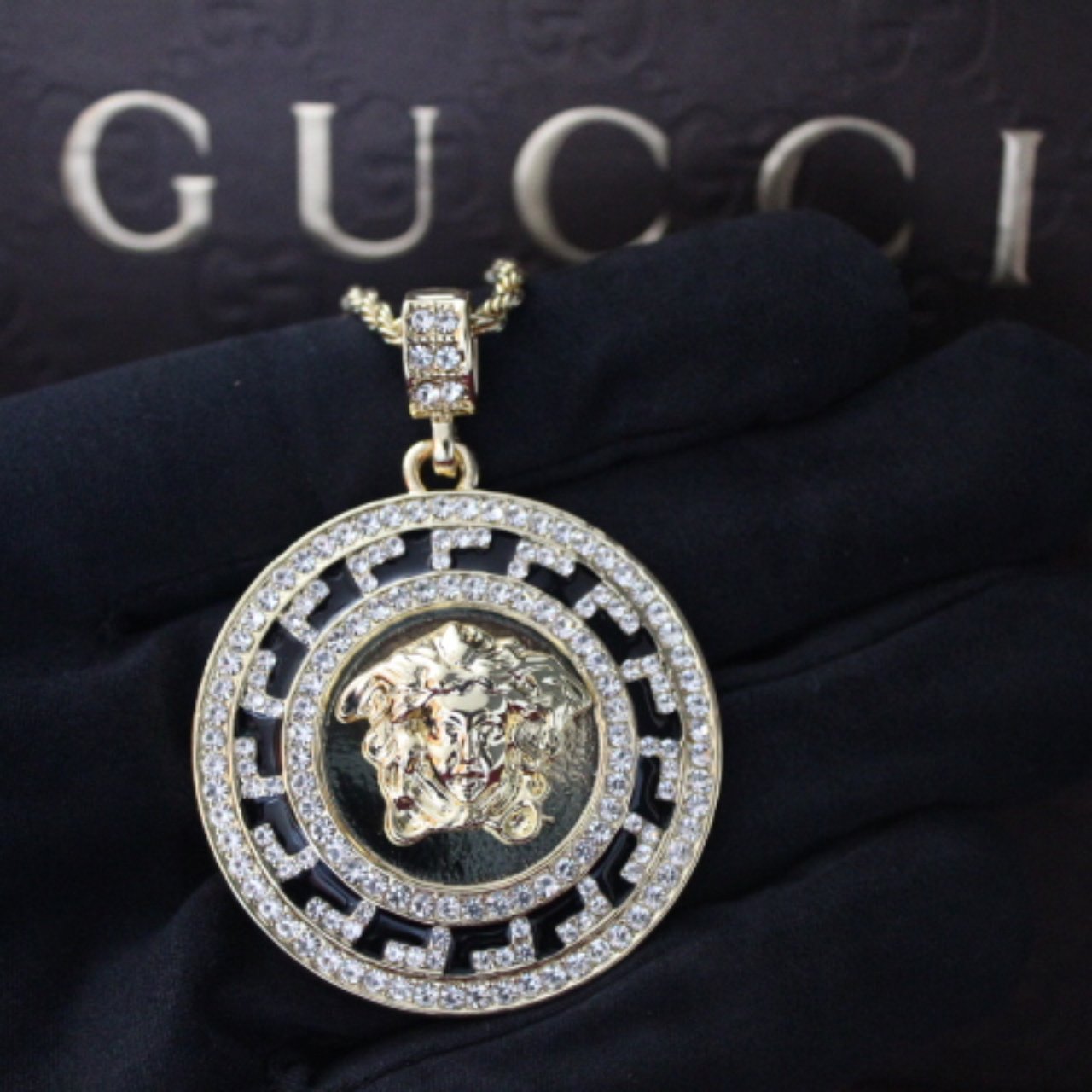 Full Iced Out Gold Medusa Pendant - Vintique Clothing