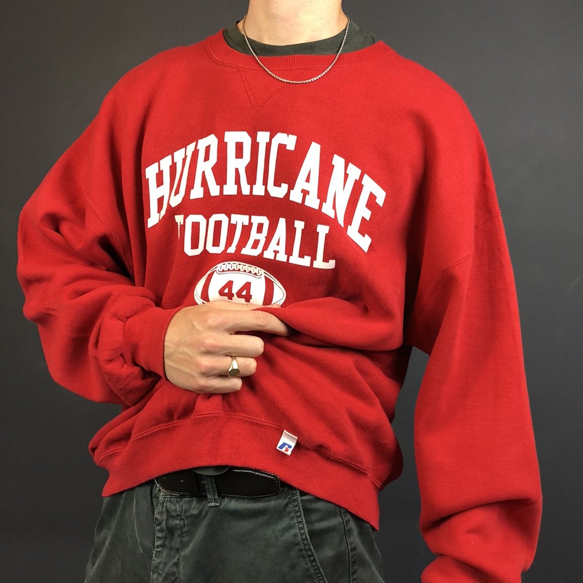 Vintage Russell Athletic Hurricane Football Spellout Sweatshirt - XL - Vintique Clothing
