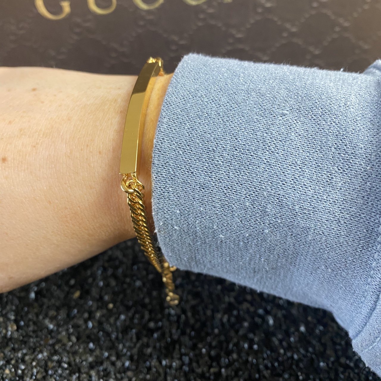 Women’s Gold Curb Identity Bar Bracelet - Vintique Clothing