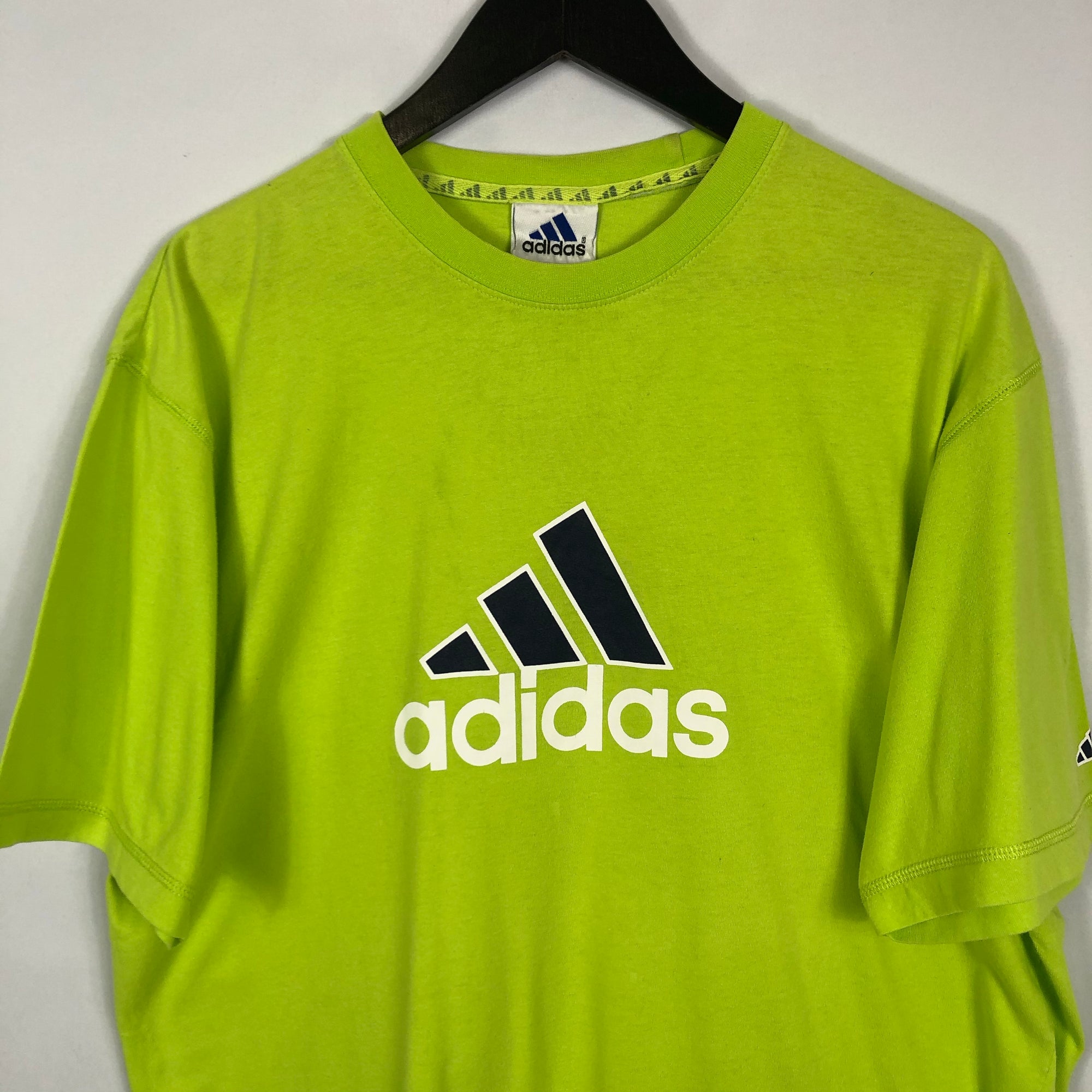 VINTAGE ADIDAS SPELLOUT TEE IN BRIGHT GREEN - LARGE
