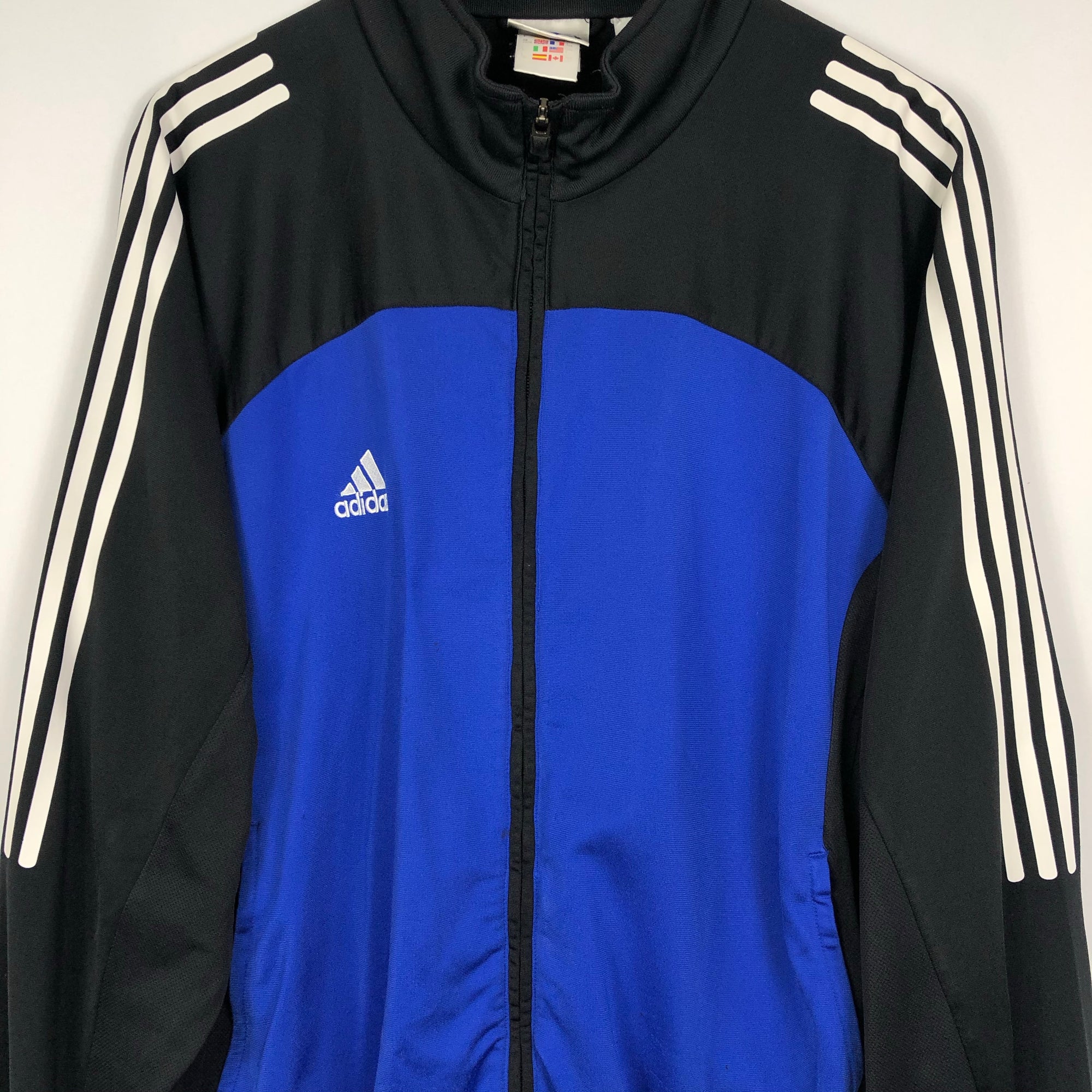 Adidas Track Jacket in Black, Blue & White - Men’s Large/Women’s XL