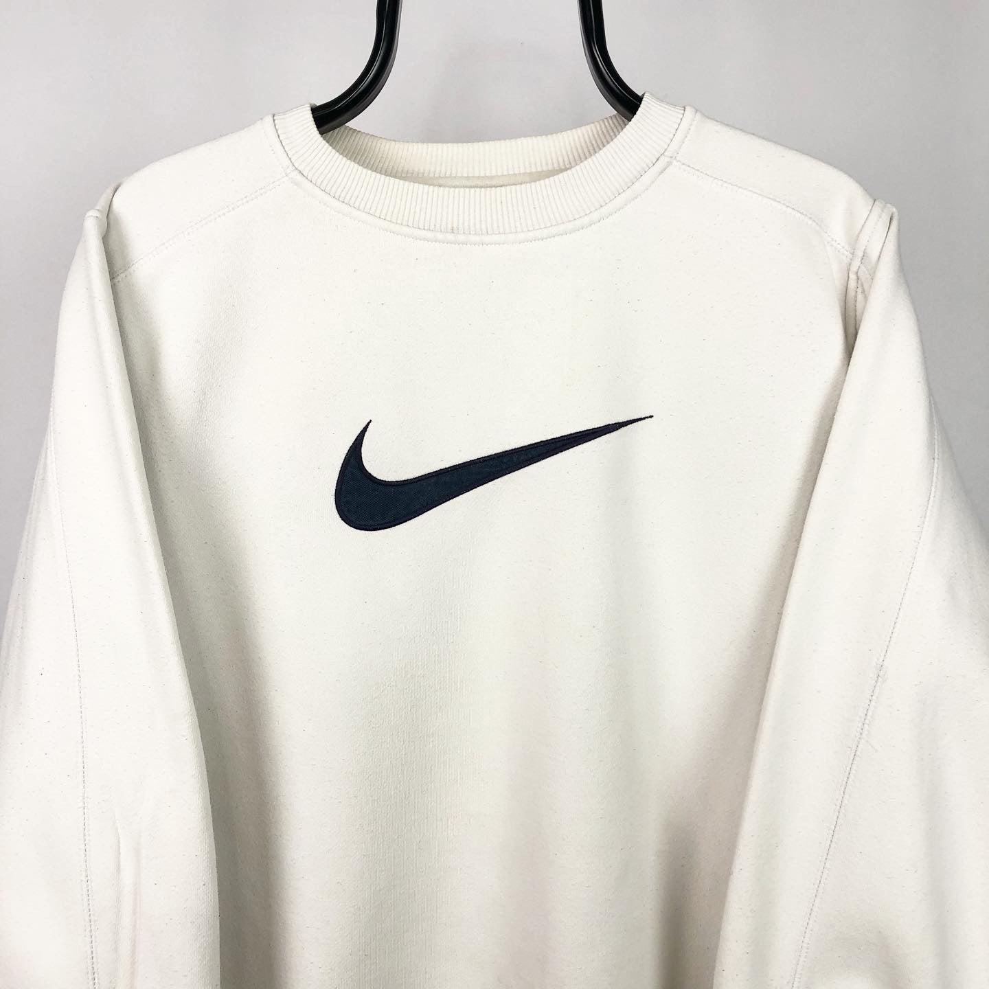 Vintage Nike Embroidered Swoosh Sweatshirt in White - Men's Small/Women's Medium