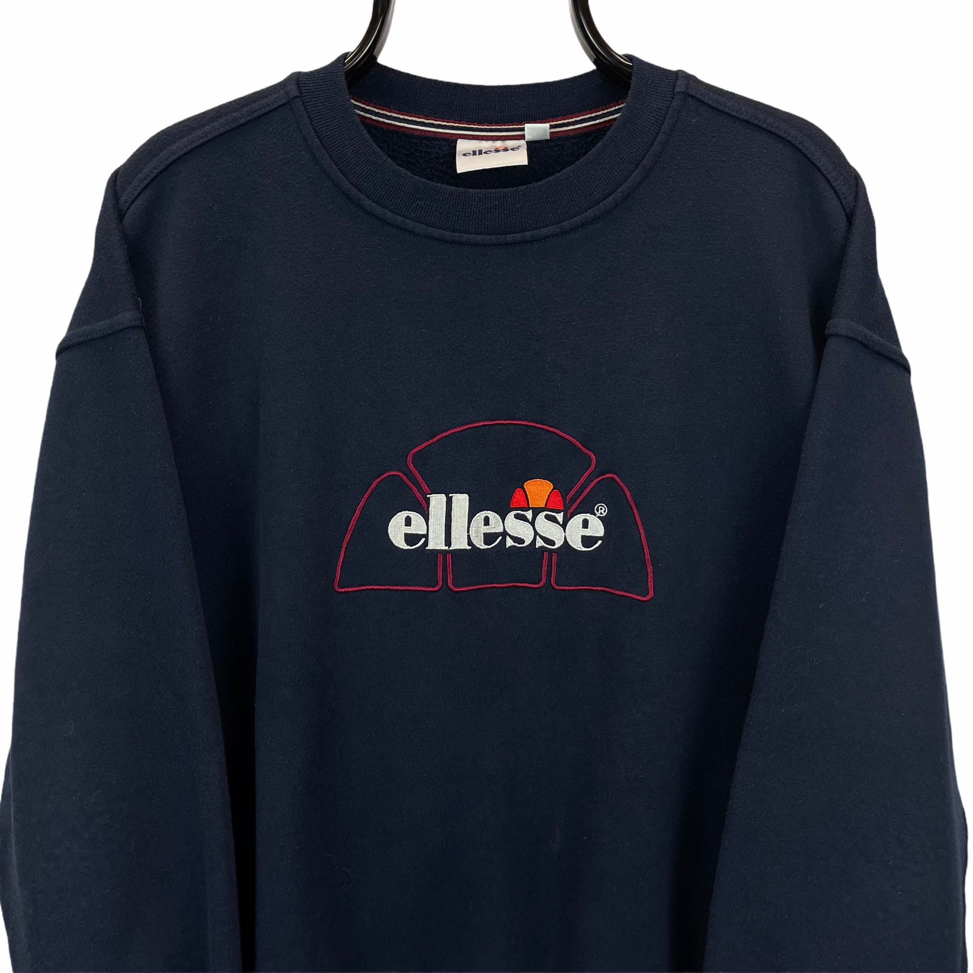 VINTAGE 90S ELLESSE SPELLOUT SWEATSHIRT IN NAVY - MEN'S MEDIUM/WOMEN'S LARGE