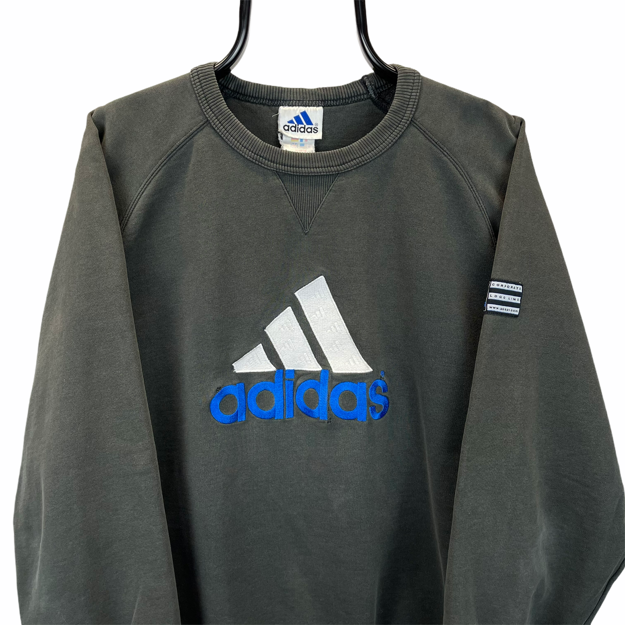 Vintage 90s Adidas Spellout Sweatshirt in Black, Blue & White - Men's Large/Women's XL