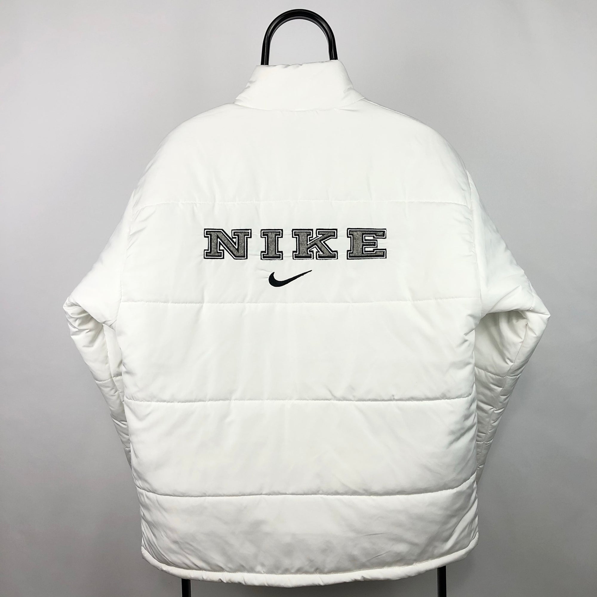 Nike Embroidered Spellout Puffer Jacket in White - Men's Medium/Women's Large