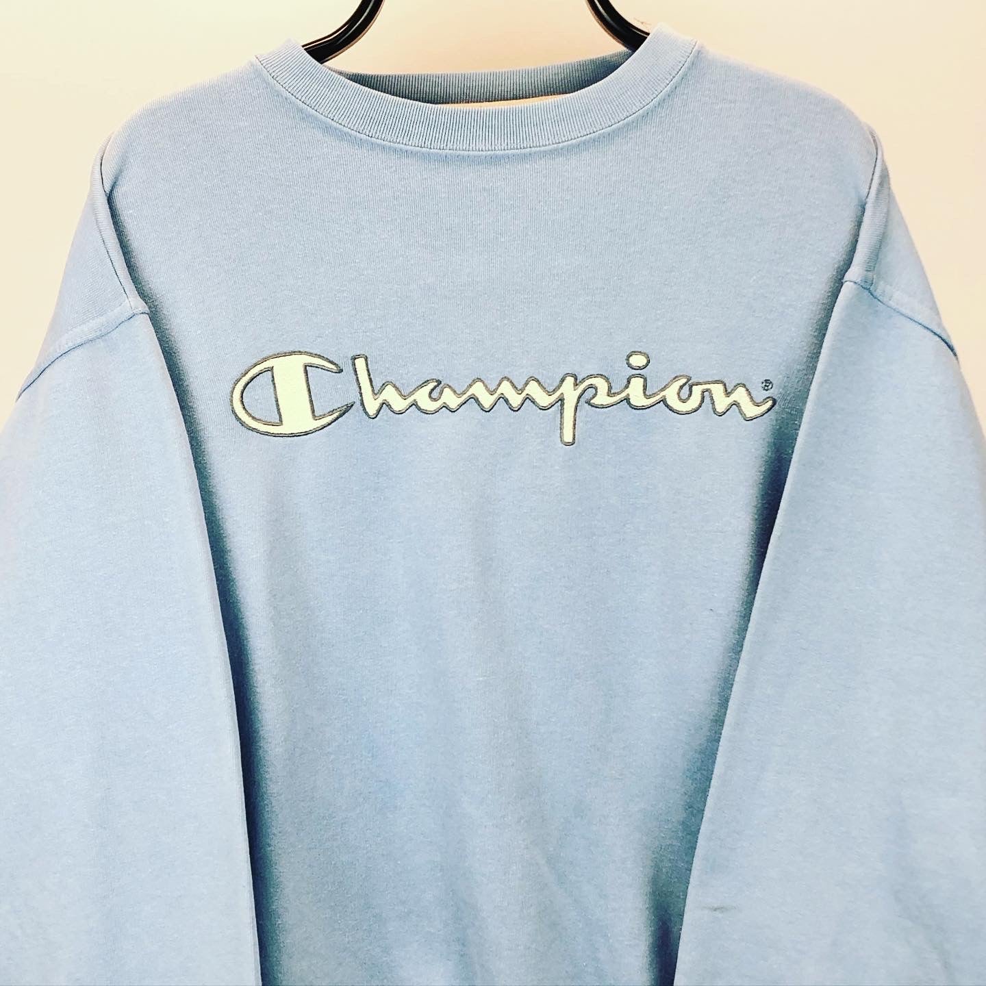 Vintage Spellout Champion Sweatshirt in Baby Blue - Men's Large/Women's XL