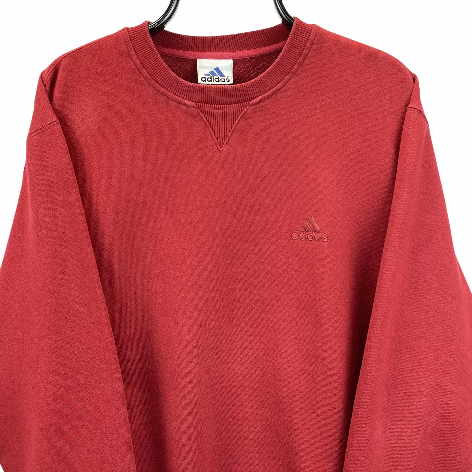 VINTAGE 90S ADIDAS EMBROIDERED SMALL LOGO SWEATSHIRT IN RED - MEN'S LARGE/WOMEN'S XL