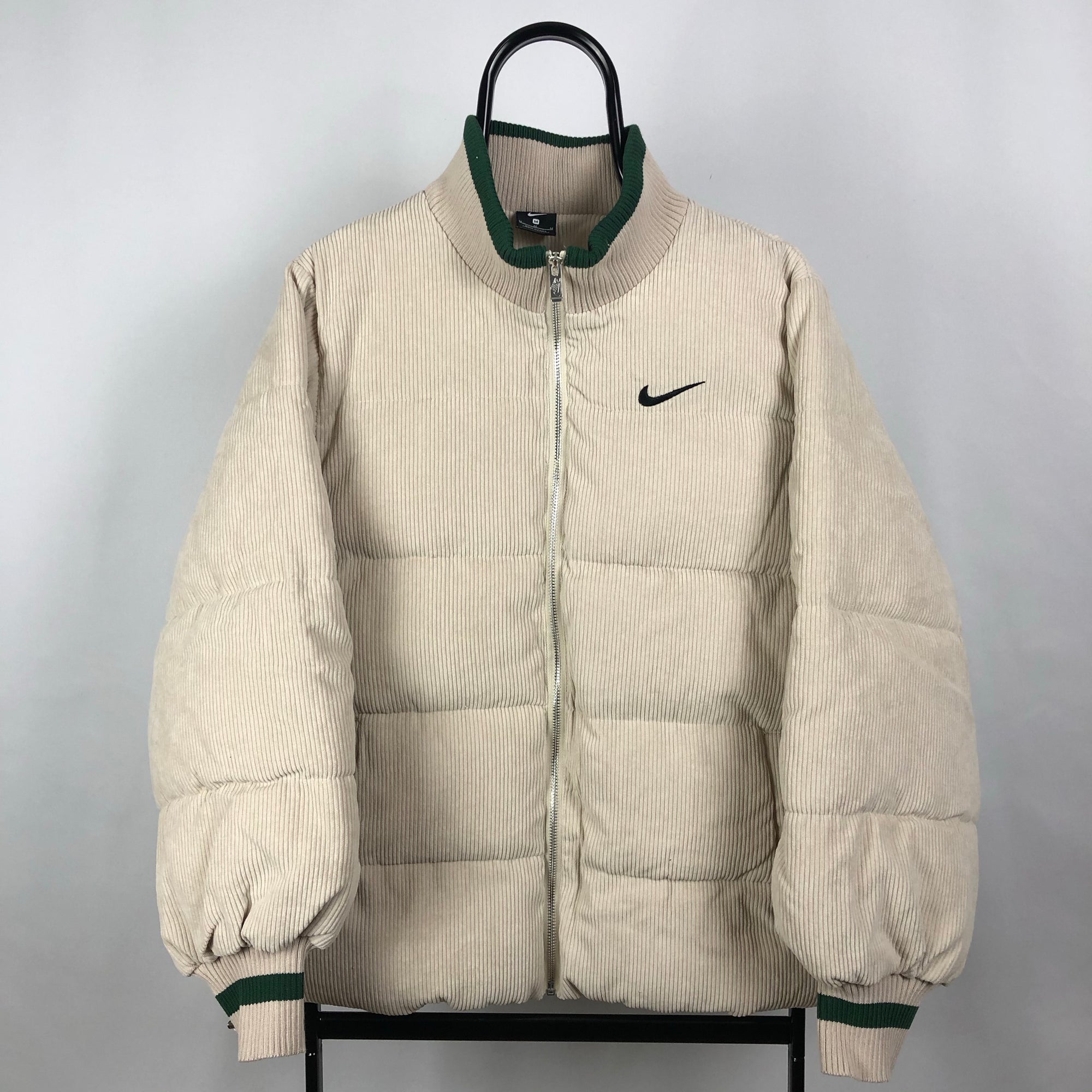 Nike Spellout Corduroy Puffer Jacket in Beige - Men’s Medium/Women’s Large