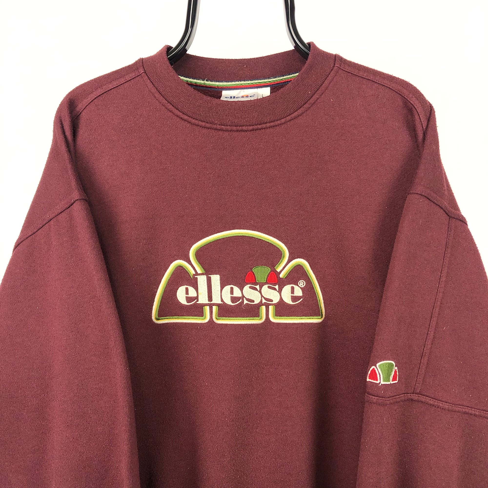 Vintage 90s Ellesse Spellout Sweatshirt in Burgundy - Men’s Large/Women’s XL