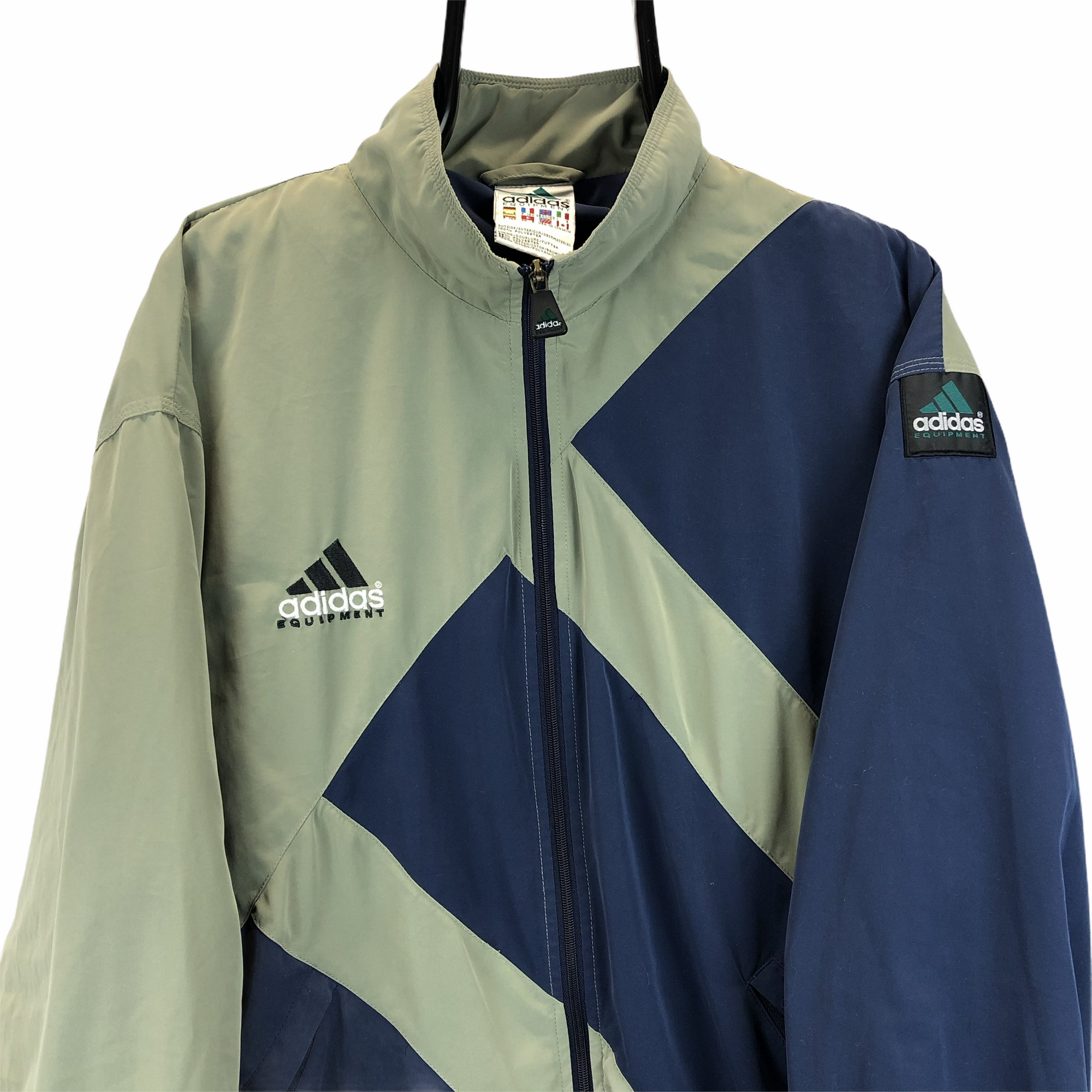 Vintage 90s Adidas Equipment Track Jacket in Khaki & Navy - Men’s Large/Women’s XL