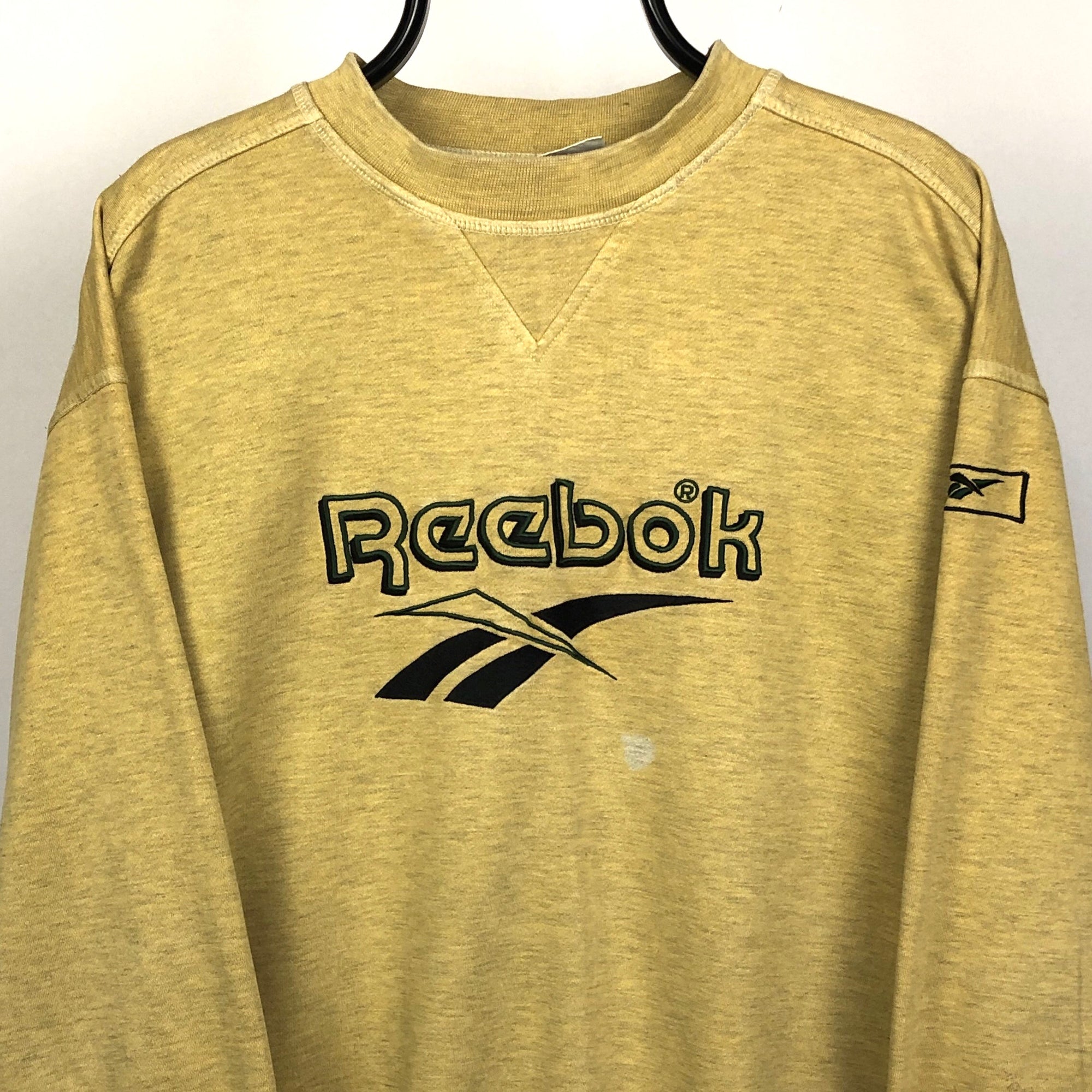 Vintage Reebok Spellout Sweatshirt in Yellow - Men's Large/Women's XL
