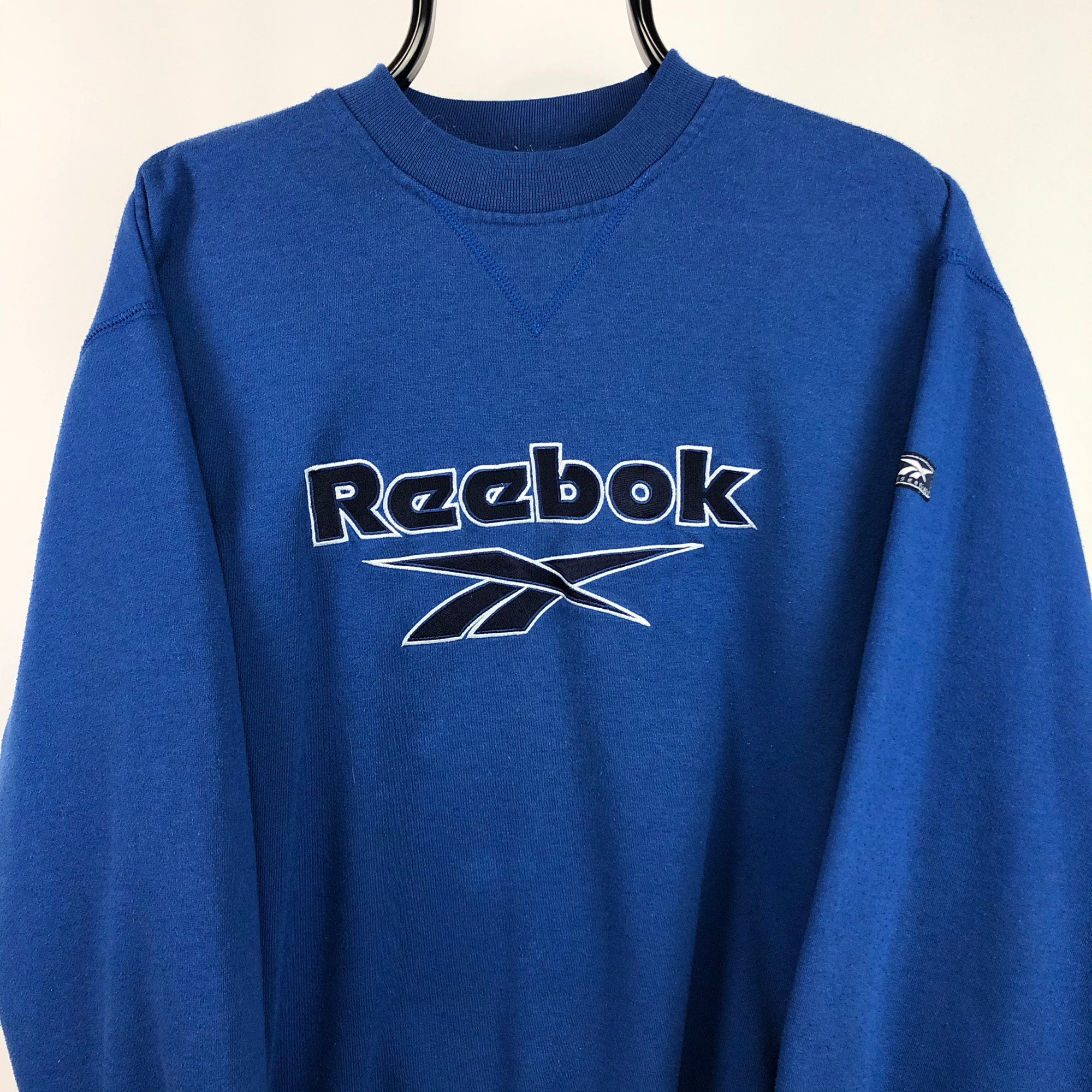 Vintage 90s Reebok Spellout Sweatshirt in Blue - Men’s Medium/Women’s Large