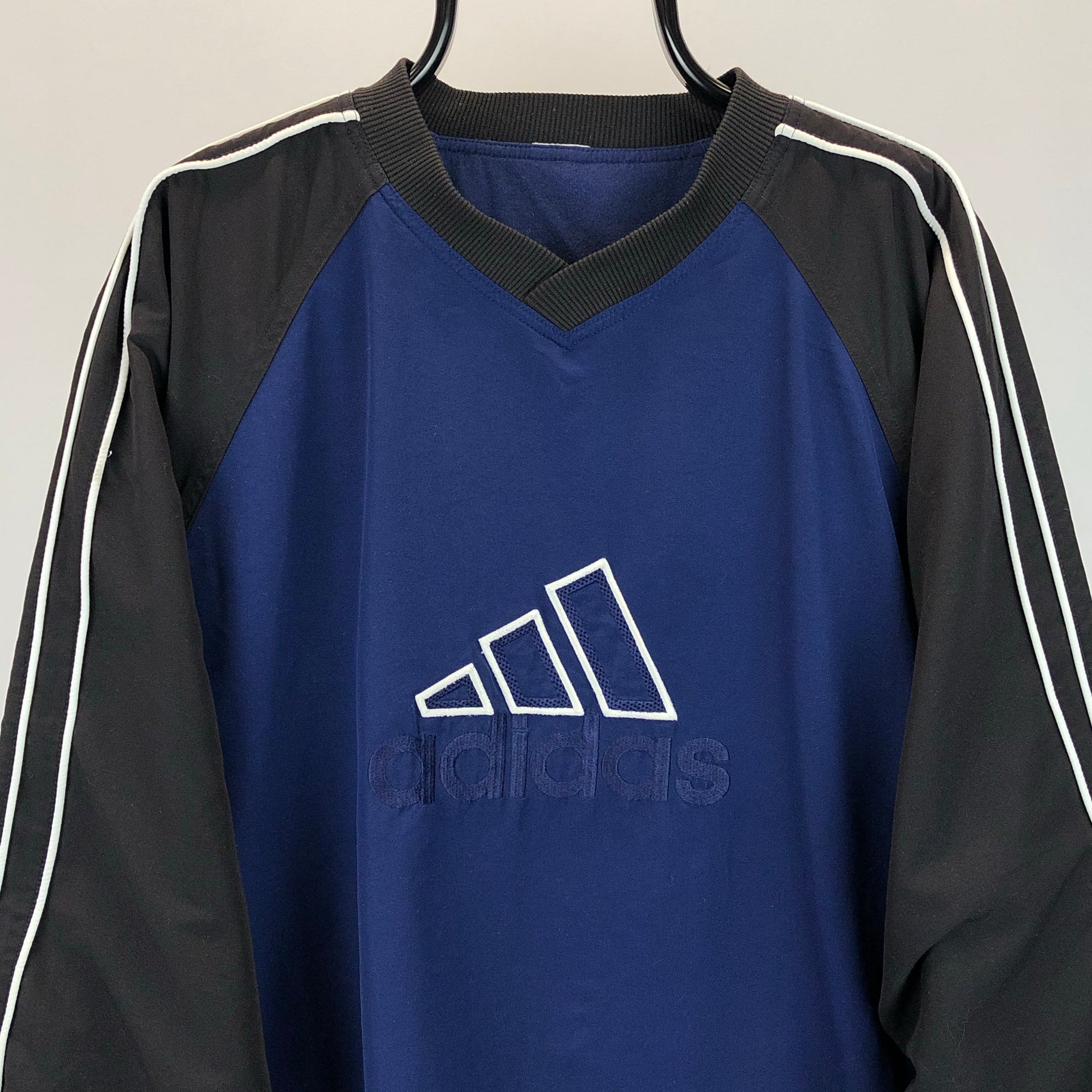 Vintage 90s Adidas Lined Nylon Sweatshirt in Navy & Blue - Men’s Large/Women’s XL