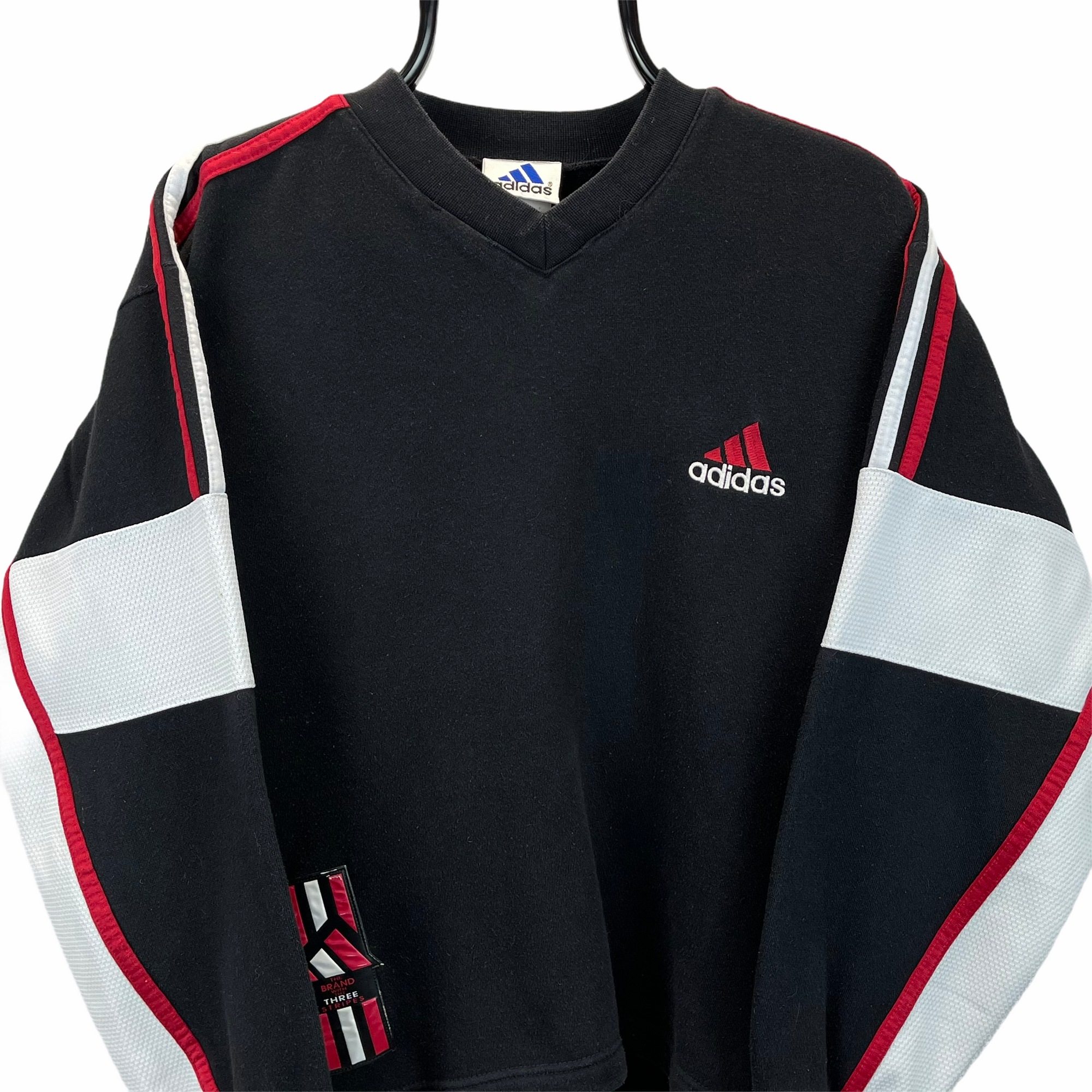Vintage 90s Adidas Embroidered Small Logo Sweatshirt in Black, Red & White - Men's Small/Women's Medium