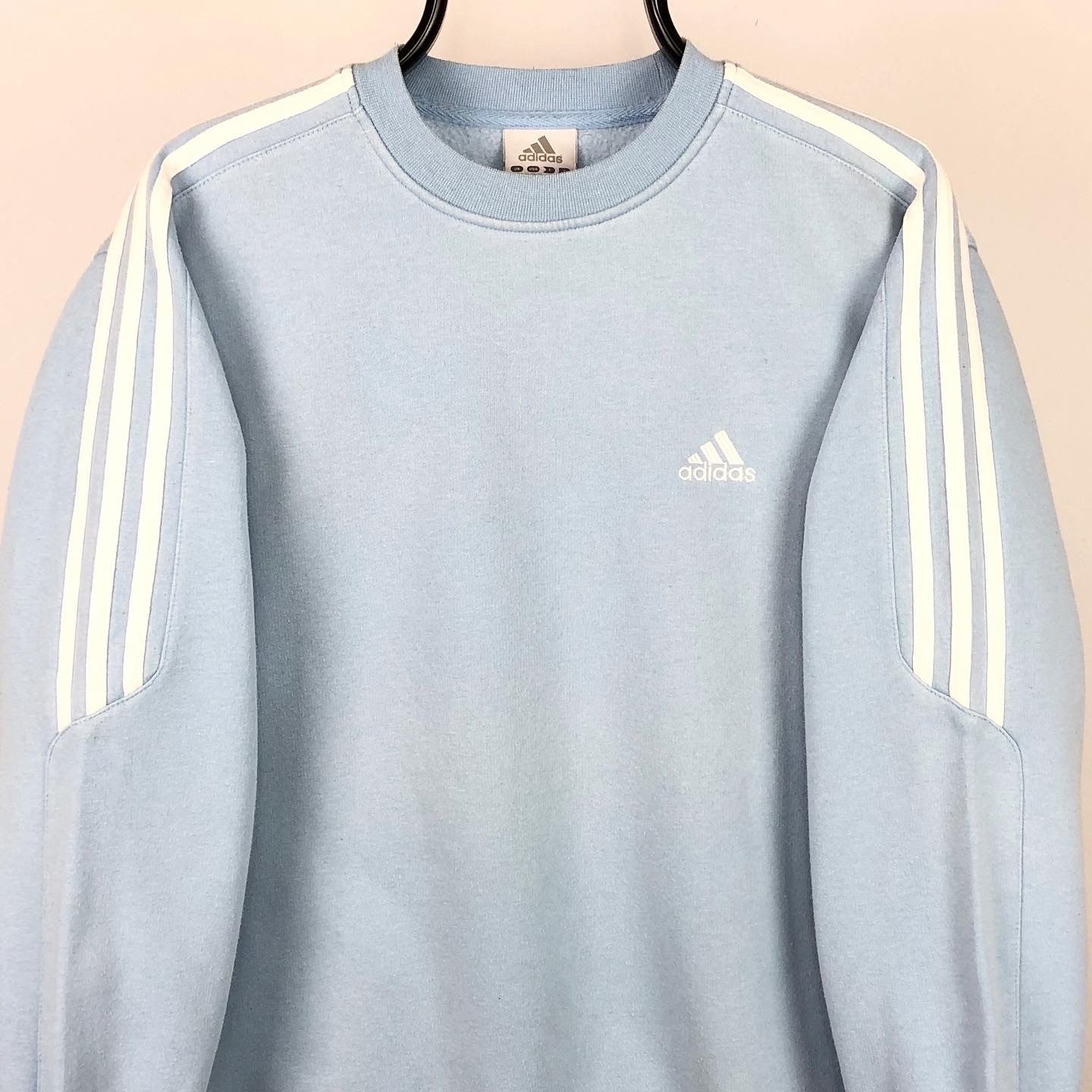 Vintage Adidas Embroidered Small Logo Sweatshirt in Baby Blue - Men's Medium/Women's Large