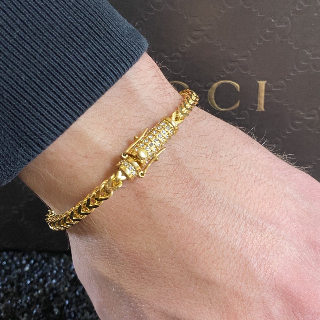 Iced Out Gold Box Link Bracelet - Unique Clasp! - Vintique Clothing