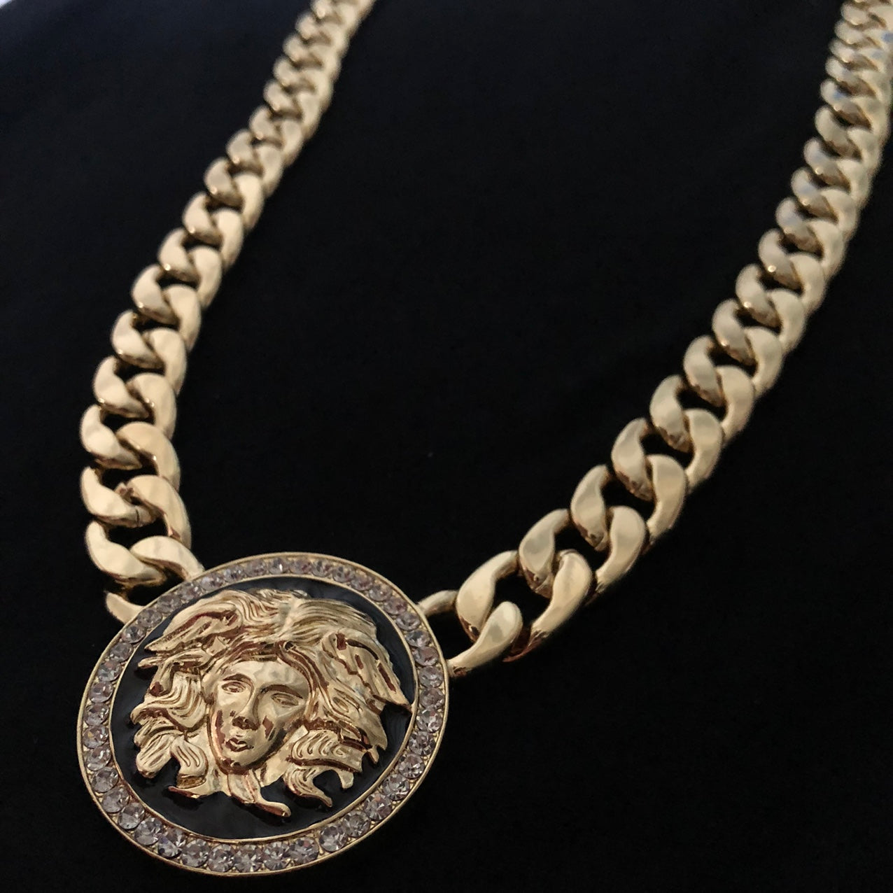 Luxury Iced Out Gold Medusa Pendant - Sitting On Heavy 16mm Gold Cuban Chain