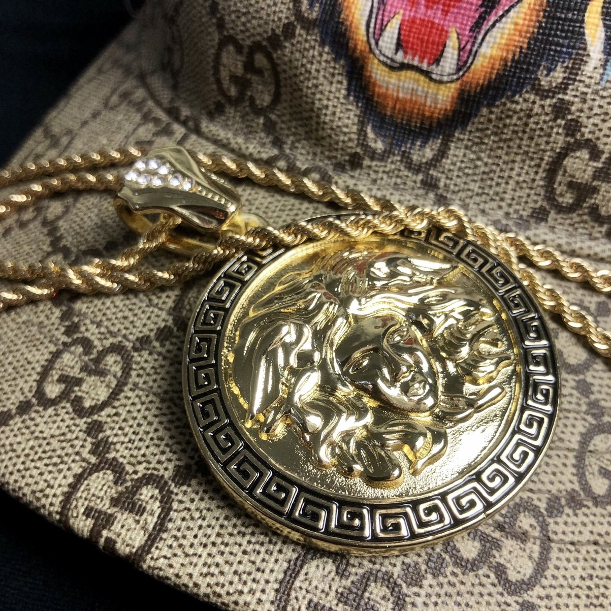 Yellow Gold Medusa Pendant Chain - Vintique Clothing