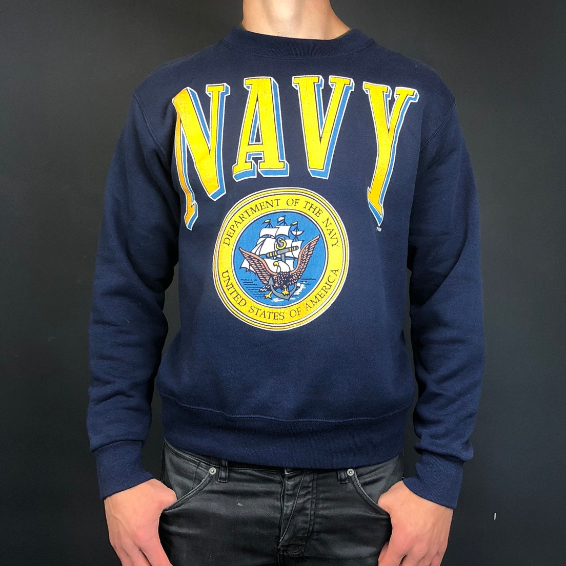 Unbranded Vintage NAVY Spellout Sweatshirt - Large