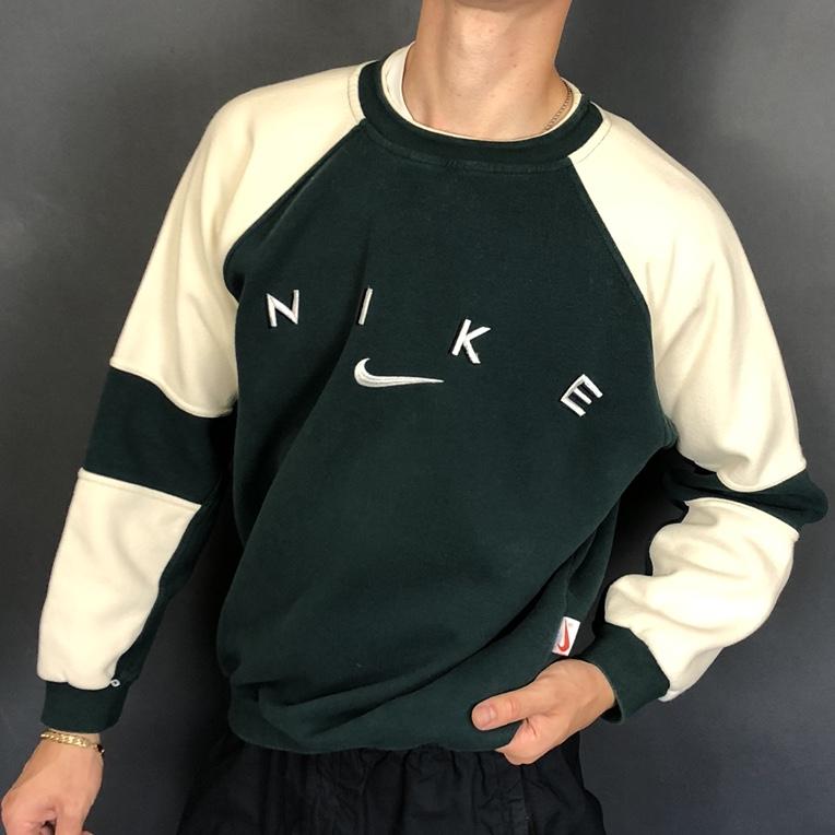 Vintage Nike Spellout Sweatshirt in Dark Green & Cream - Vintique Clothing