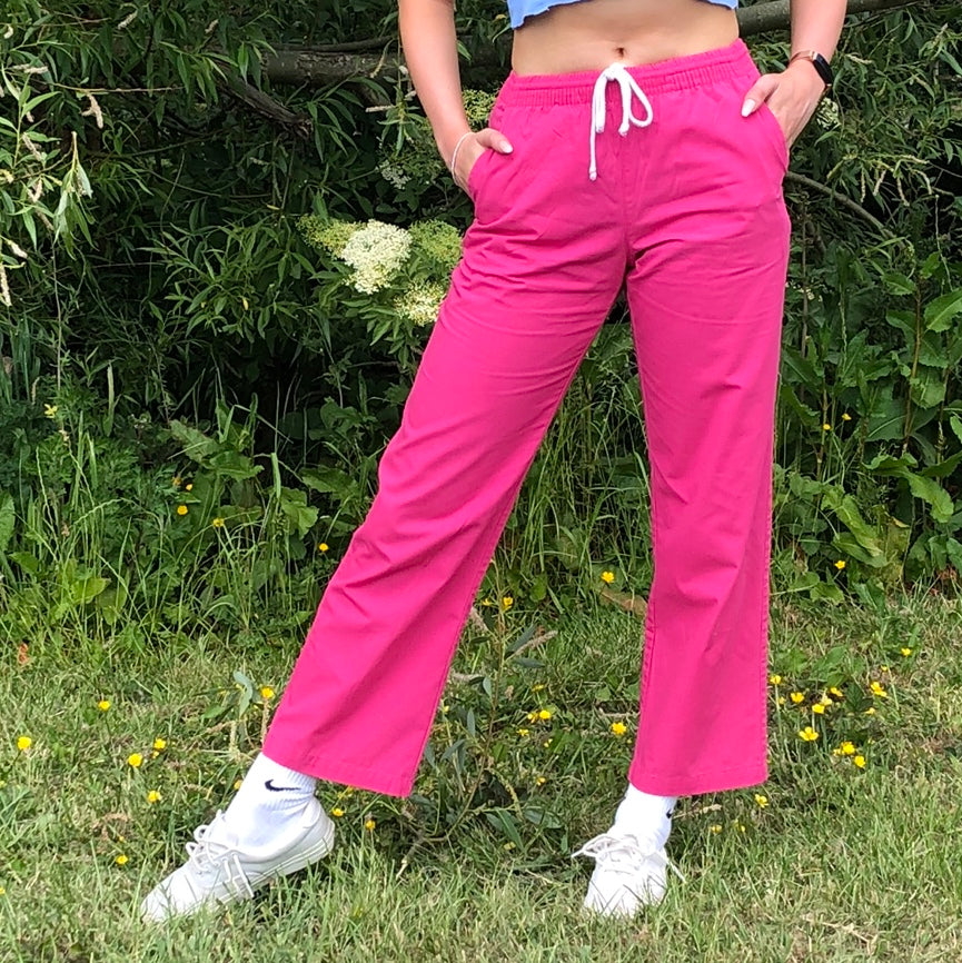 Vintage Relaxed Lightweight Trousers in Hot Pink - XS
