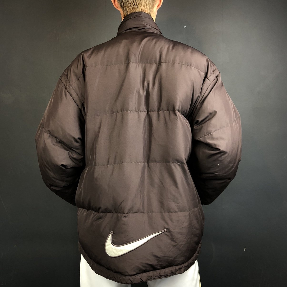 Vintage Nike Puffer Jacket with Huge Embroidered Swoosh - Large - Vintique Clothing