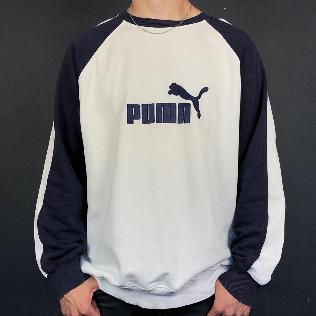 Vintage Puma Spellout Sweatshirt in Navy & White - Vintique Clothing