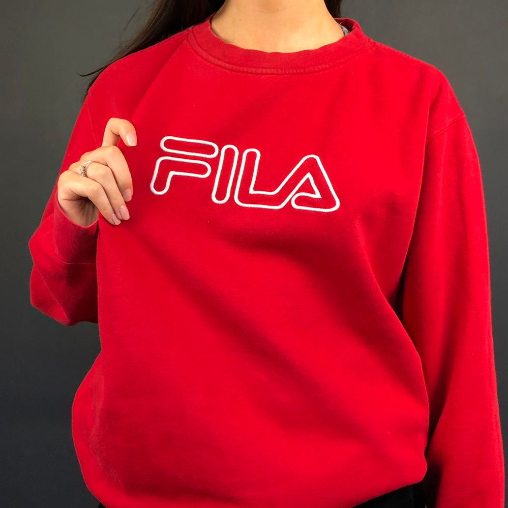 Vintage Fila Spellout Sweatshirt in Red