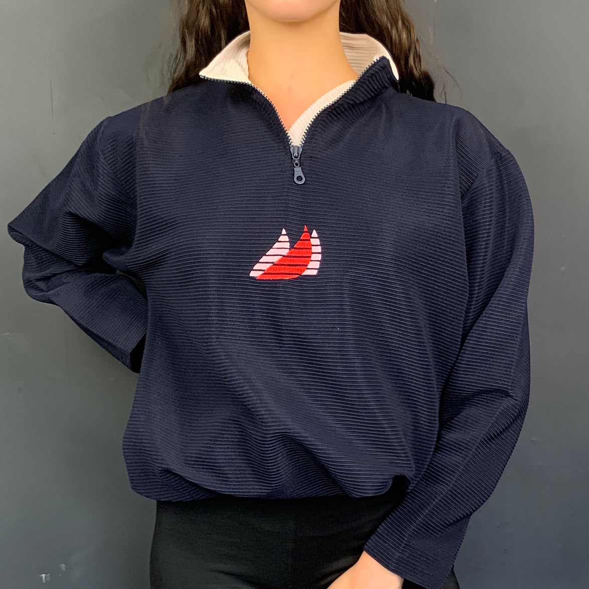 Vintage Sailing Zip Up Sweatshirt with Embroidered Sails