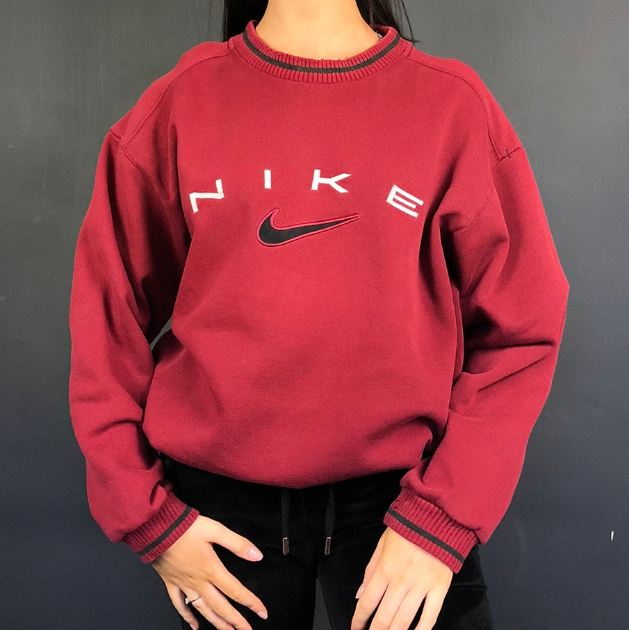 Vintage Nike Spellout Sweatshirt in Red - Women's Large / Men's Medium
