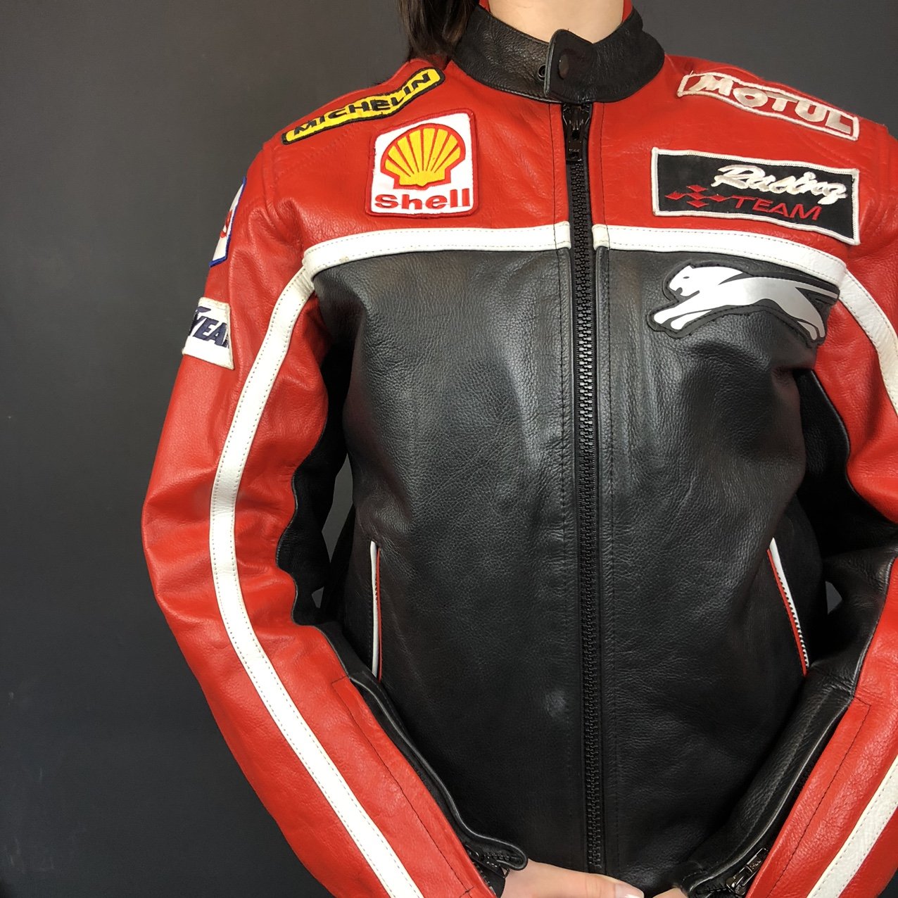 Leather Racing Jacket with Embroidered Patches - Men's XS/Women's Small - Vintique Clothing